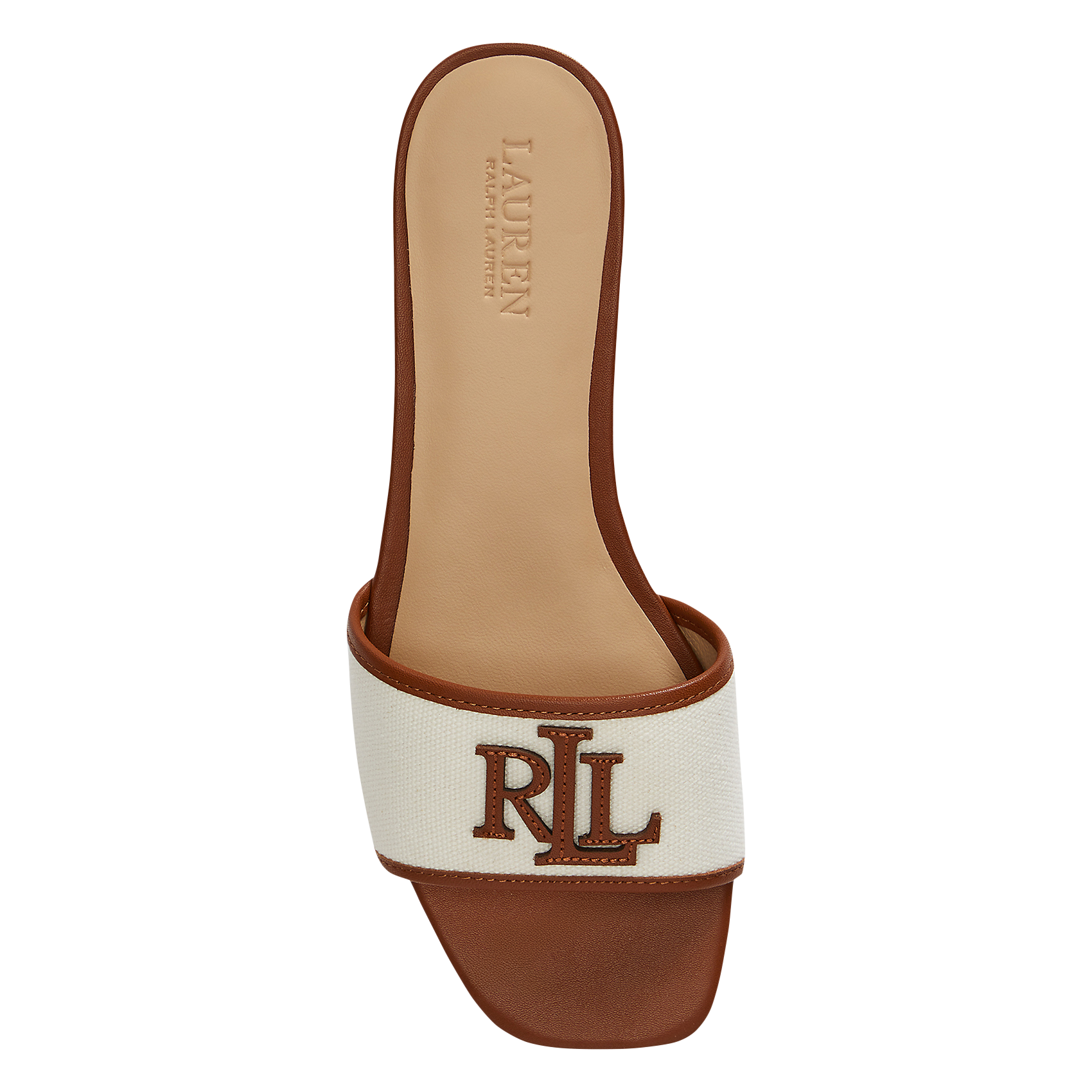 Sandales plates bicolore à logo POLO RALPH LAUREN Marron