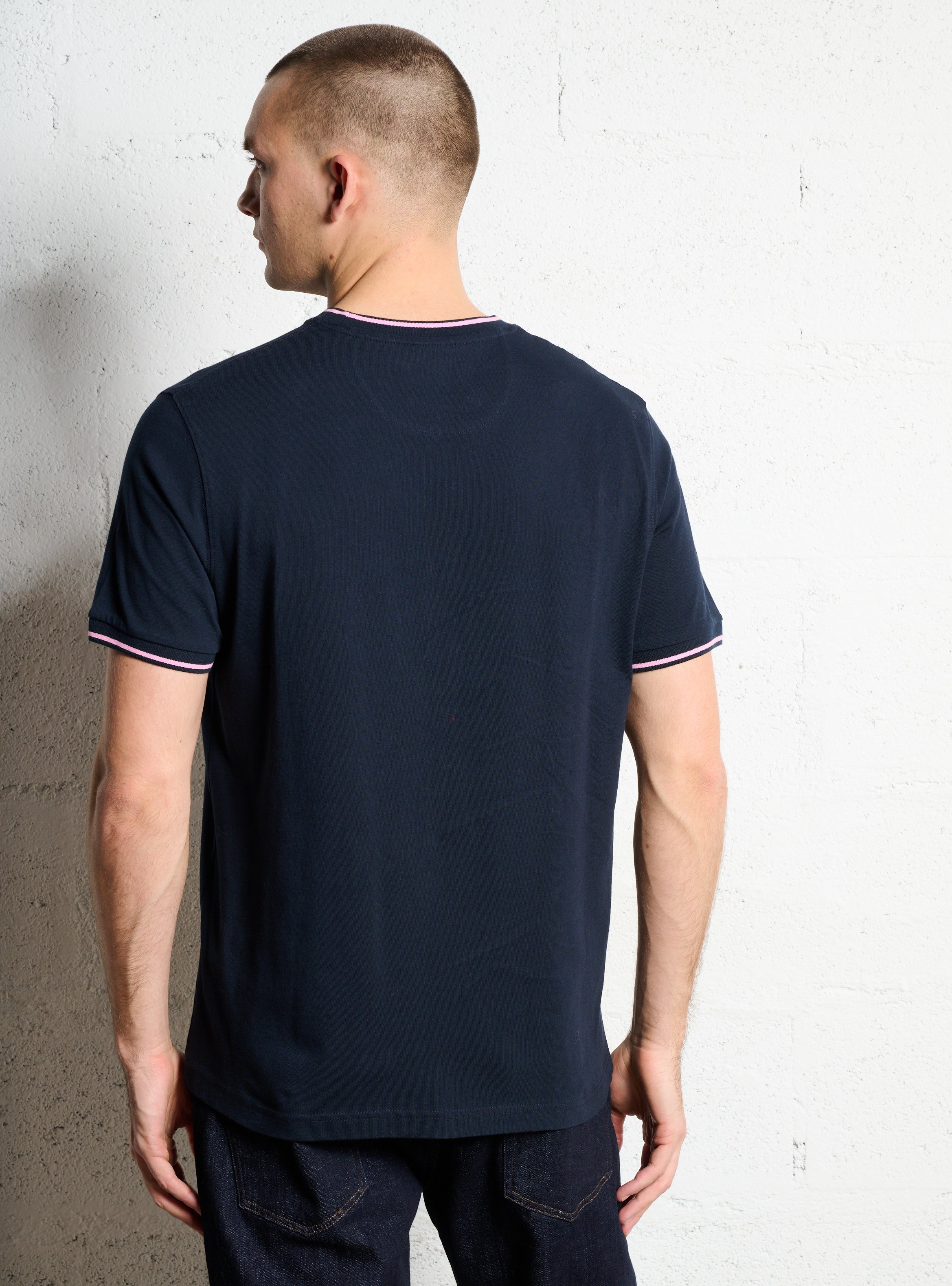 Tee-shirt droit col rond brodé en coton  EDEN PARK Bleu