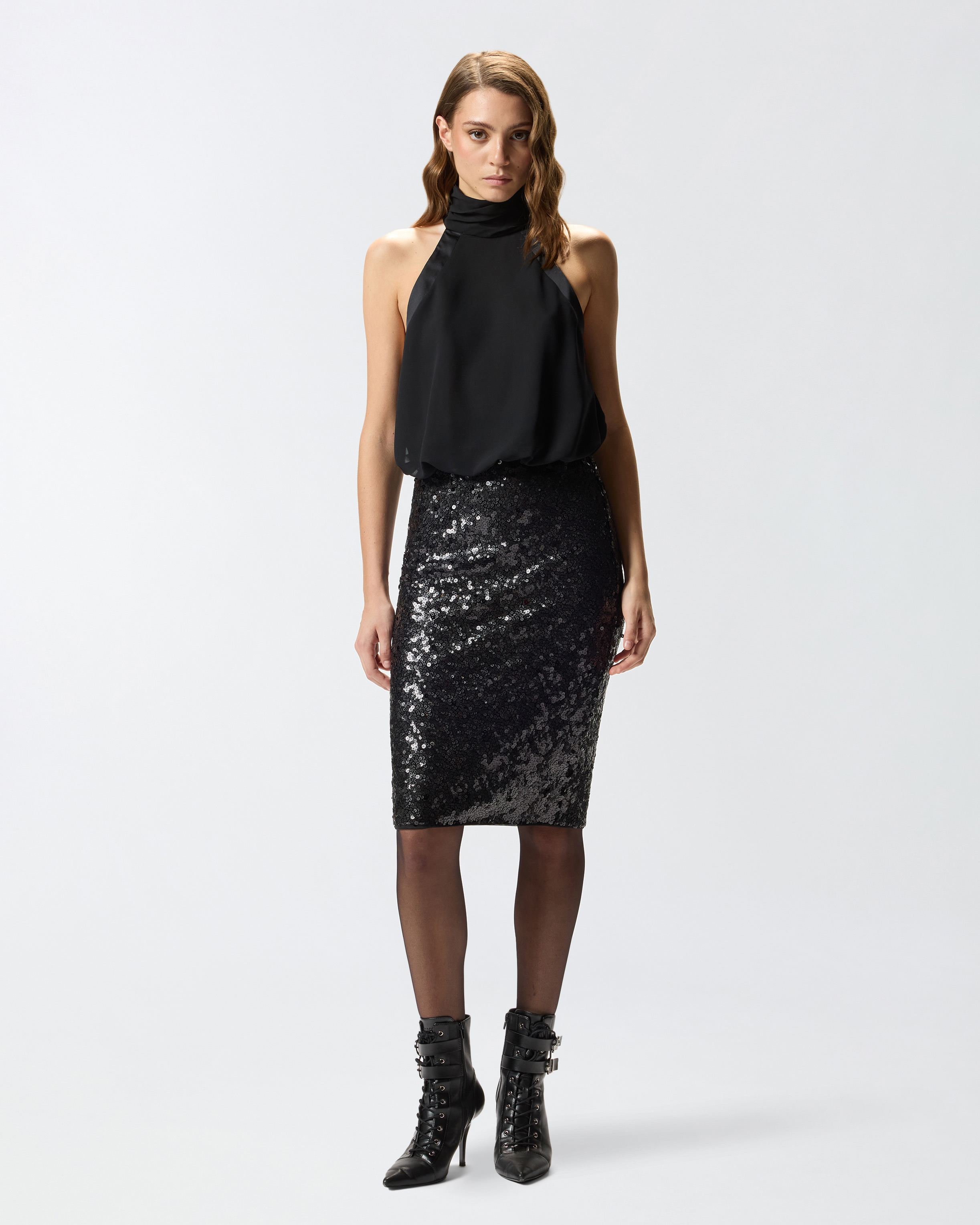Sequin pencil skirt PINKO Black
