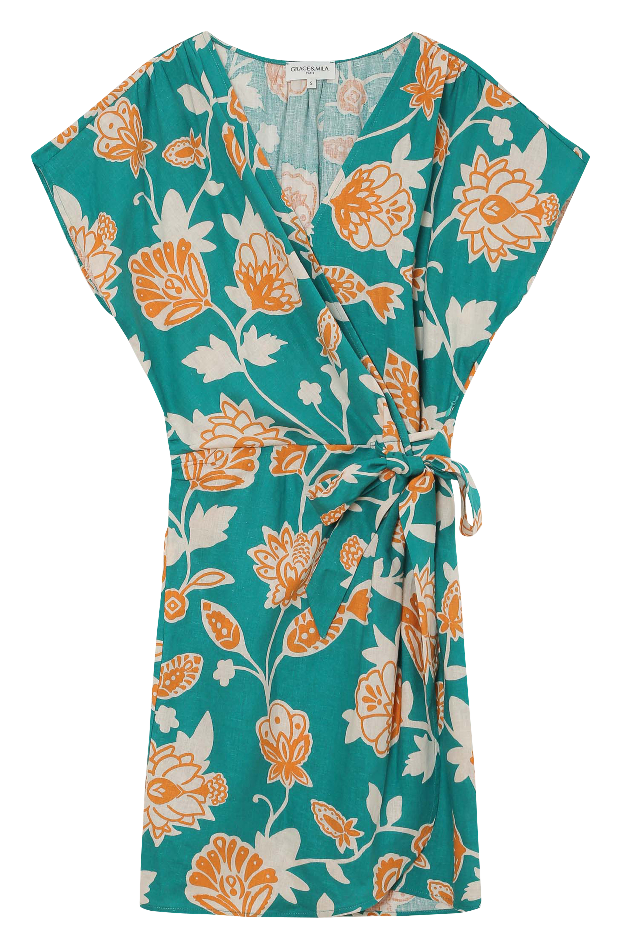 Robe courte portefeuille à imprimé floral GRACE ET MILA Vert