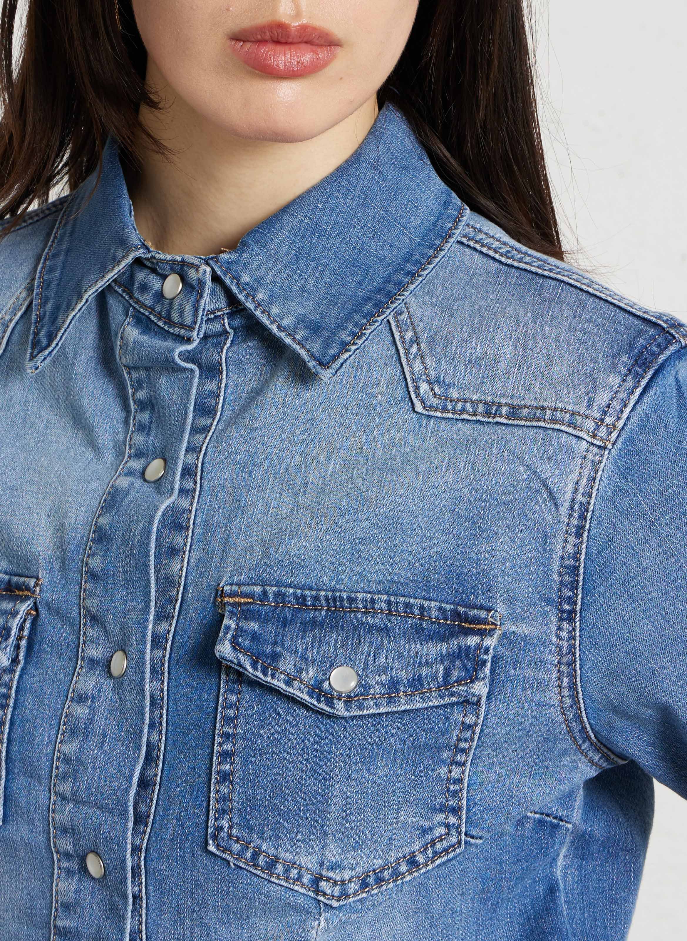 Chemise droite en jean boutonnée PLEASE Bleu