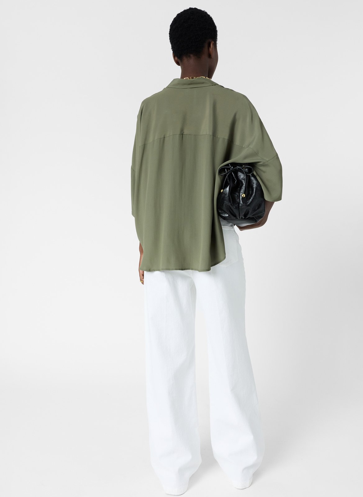 Chemisier fluide boutonné uni Kaki