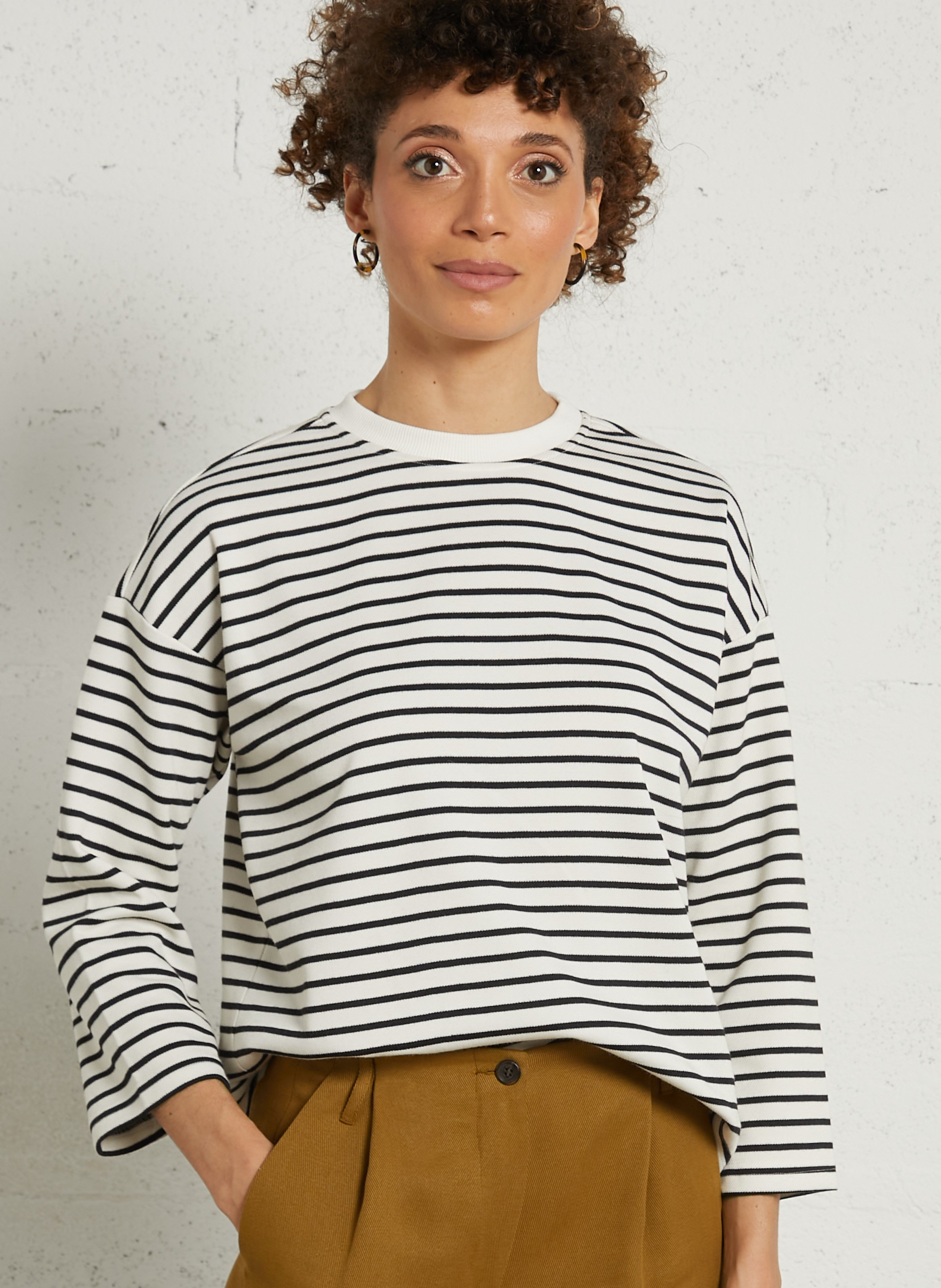 Tee-shirt marinière ample col rond MAISON 123 Blanc