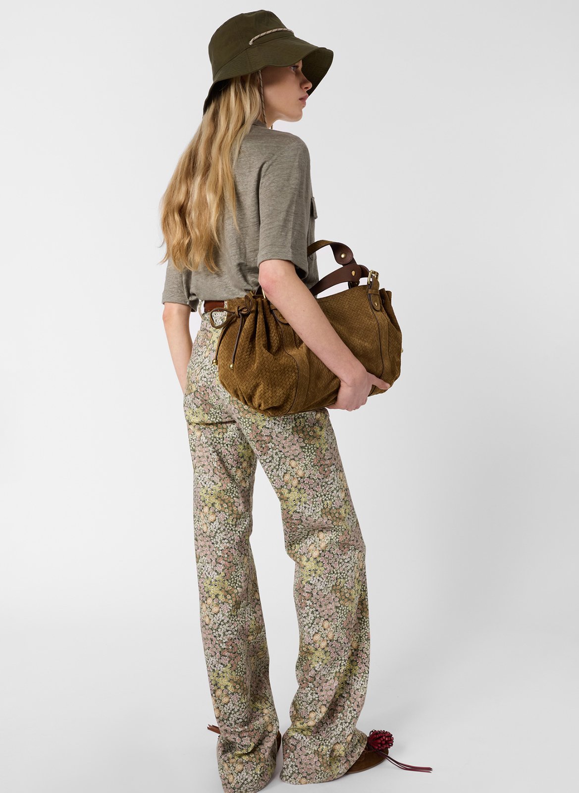 Gerade geschnittene Leinenbluse mit V-Dekolleté und Taschen GERARD DAREL Khaki