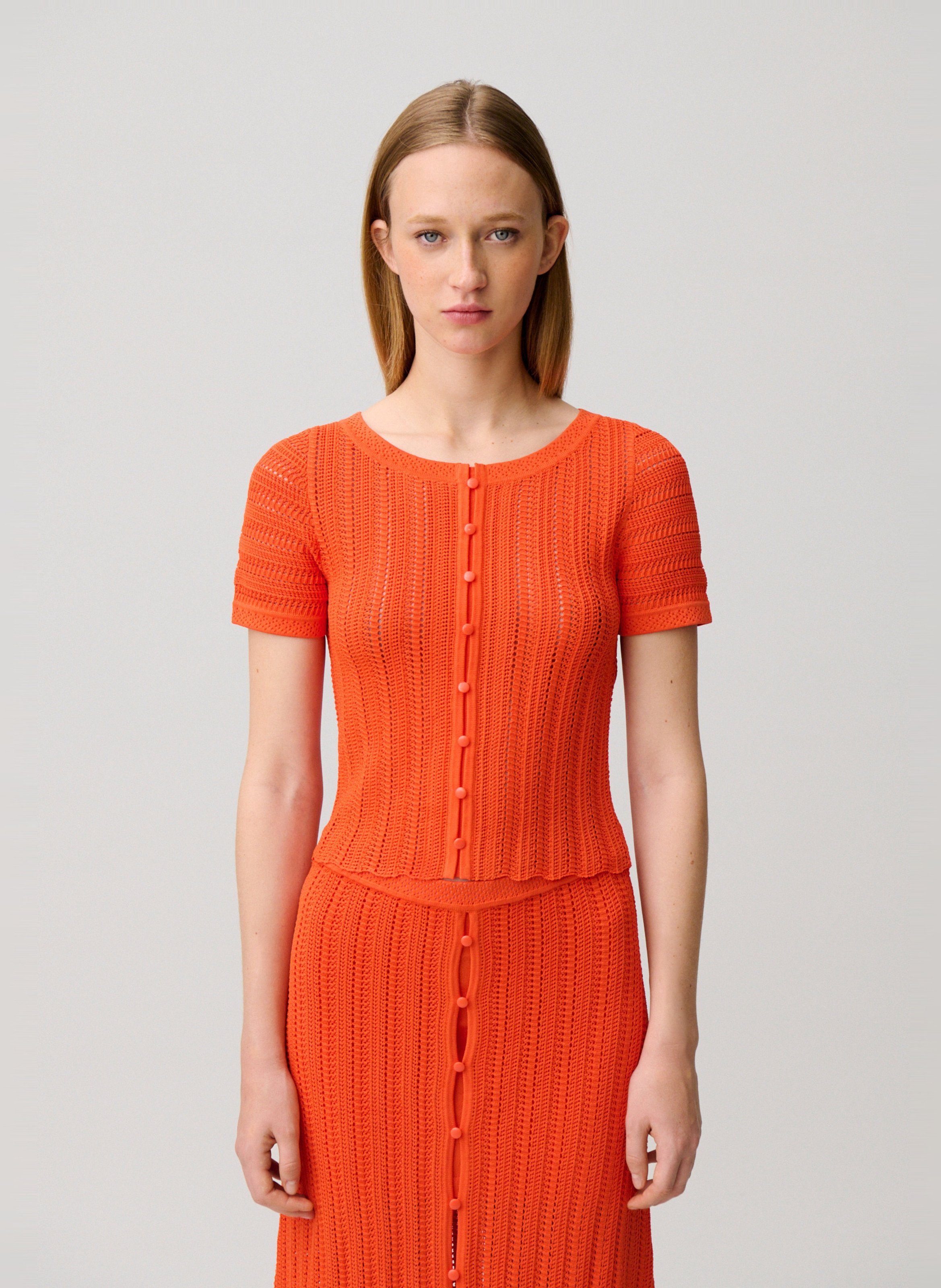 Top droit col rond en maille CLAUDIE PIERLOT Orange