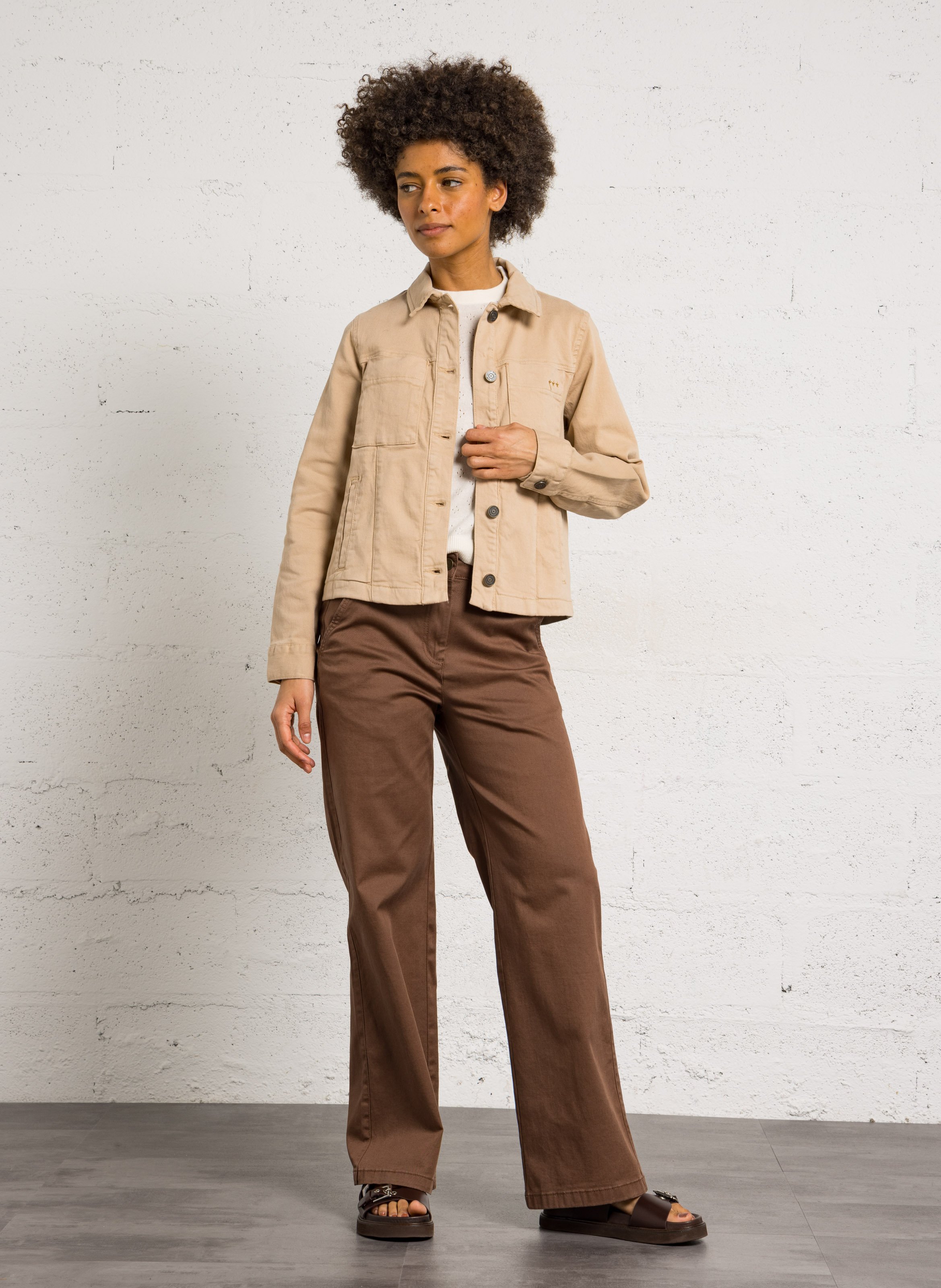 Solid Buttoned Straight Jacket SUD EXPRESS Beige