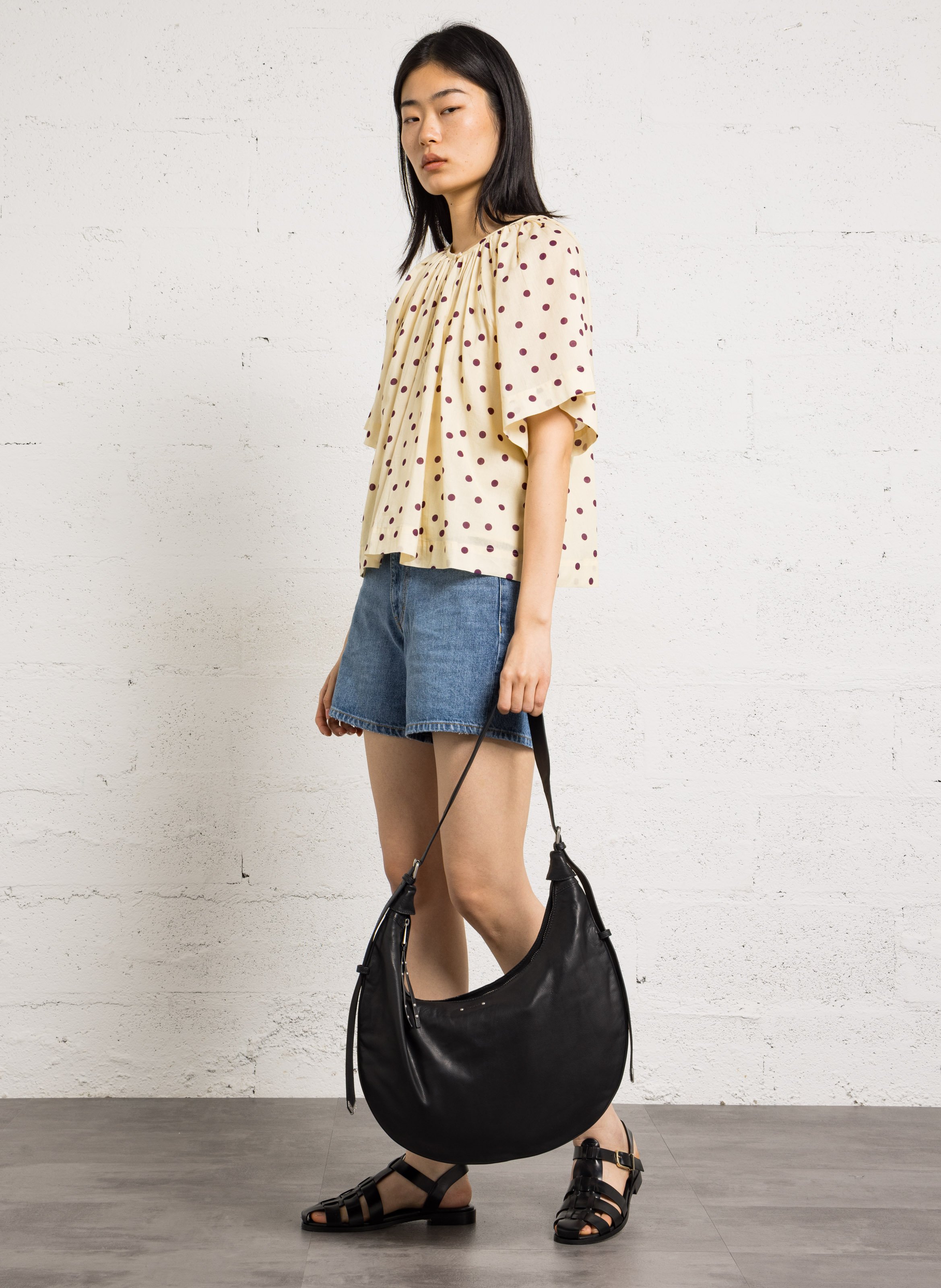 Sac demi-lune en cuir grainé IKKS Noir