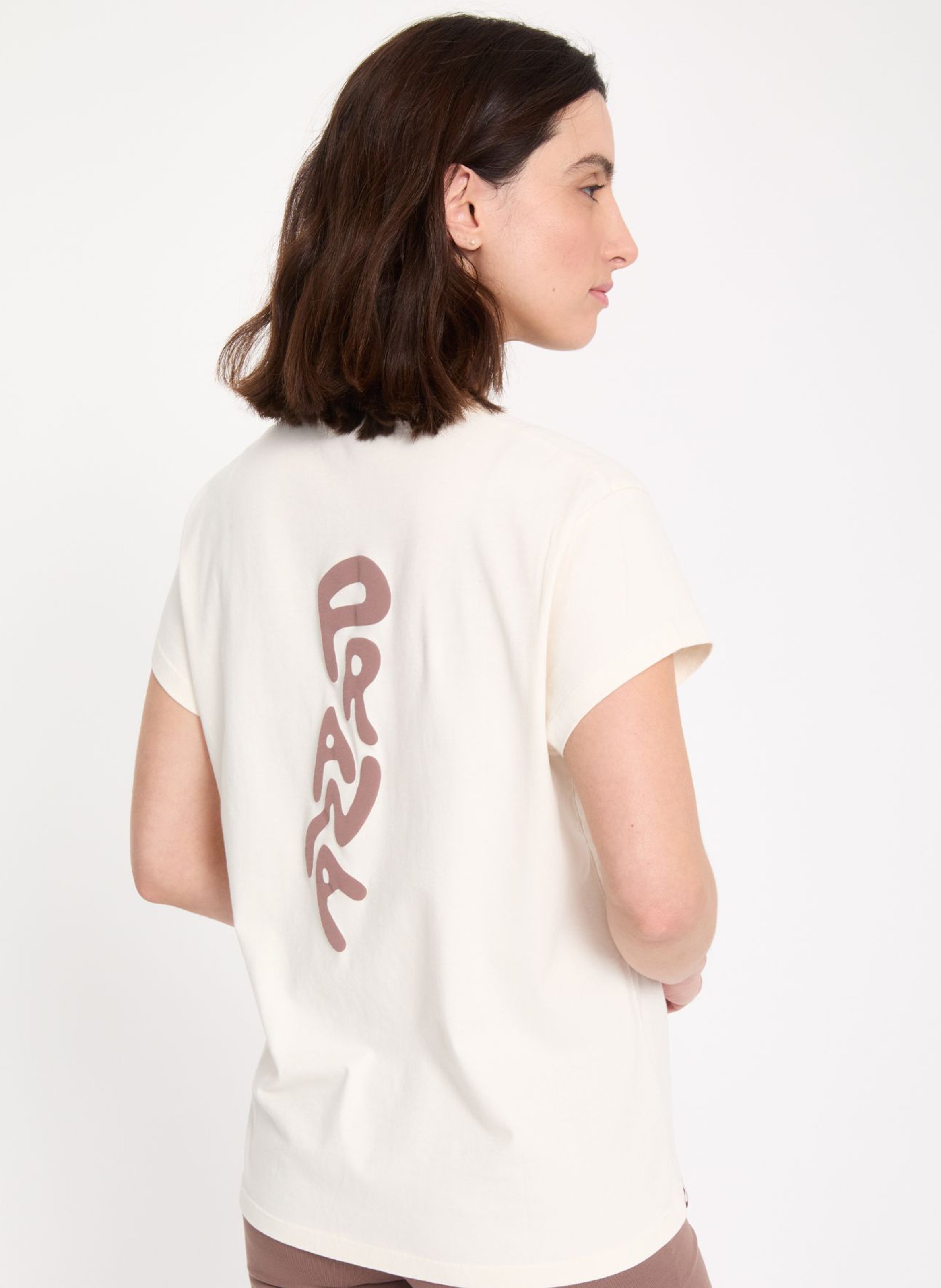 Tee-shirt droit sérigraphie dos YOGA SEARCHER Beige