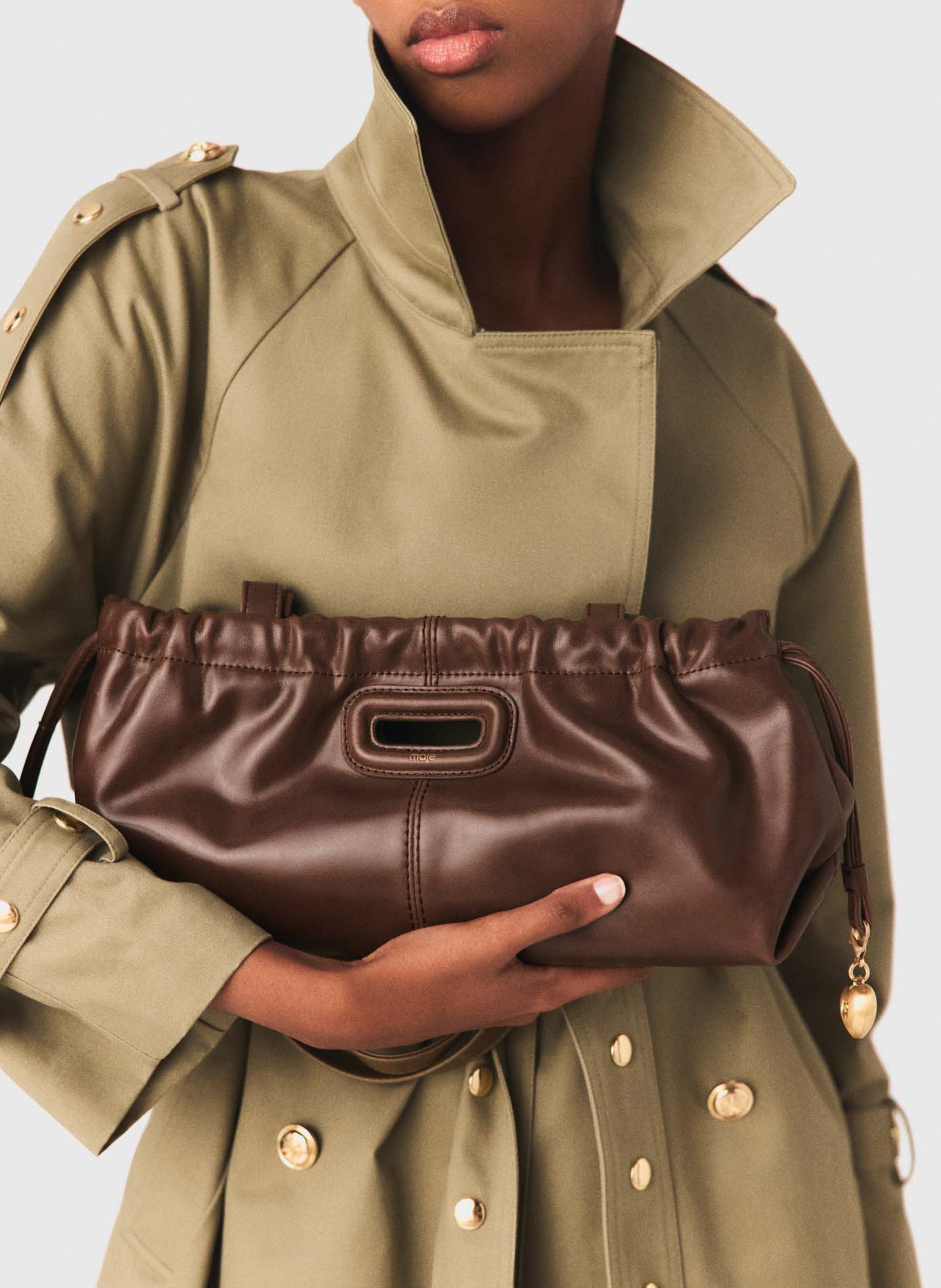 Borsa a mano con tasche in pelle MAJE Marrone