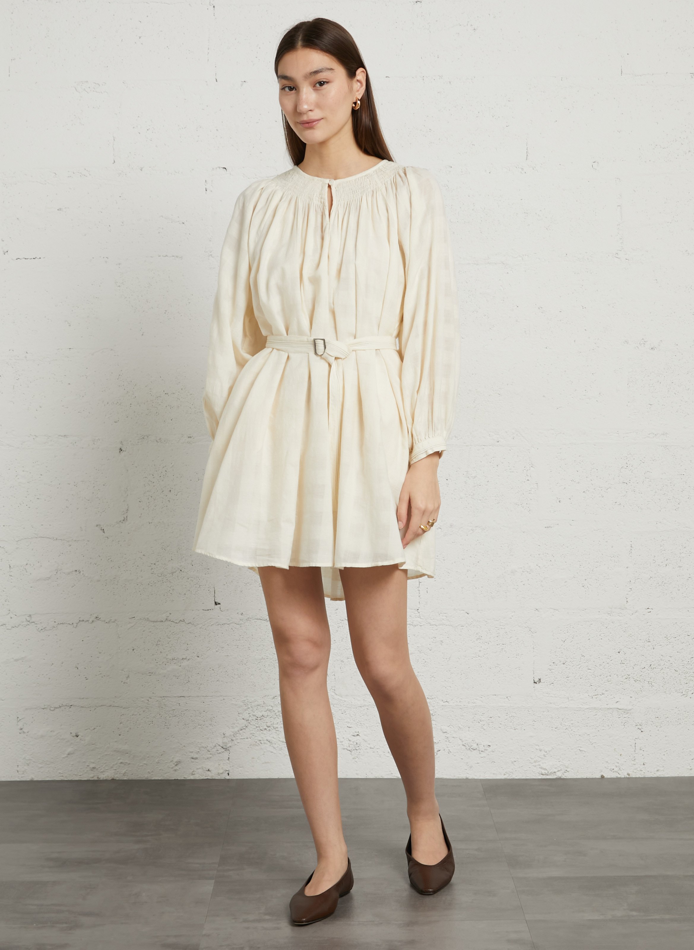 Loose checkered belted dress BELLEPIECE Beige