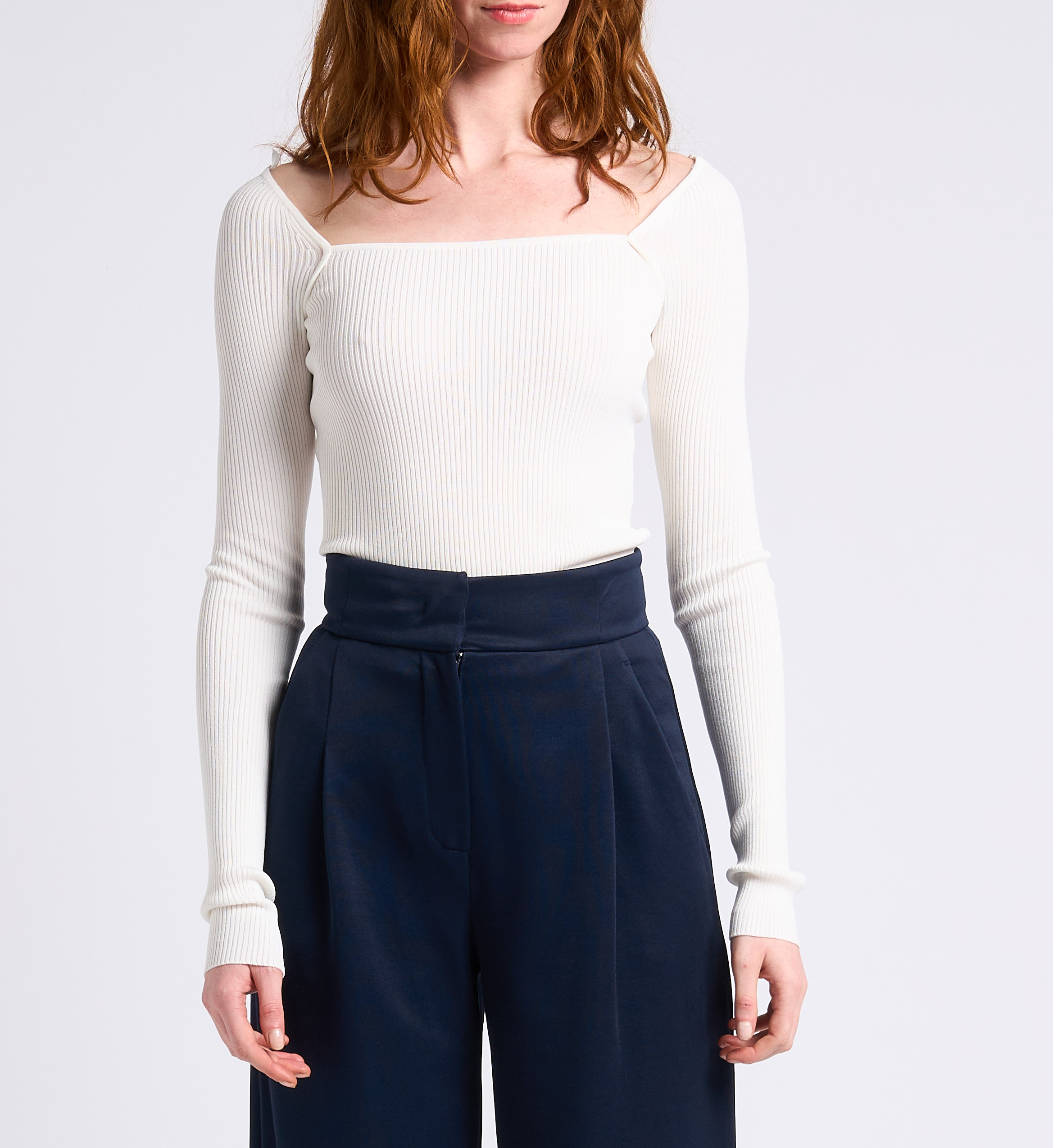 Top met grote geribbelde hals MAX&Co. Wit