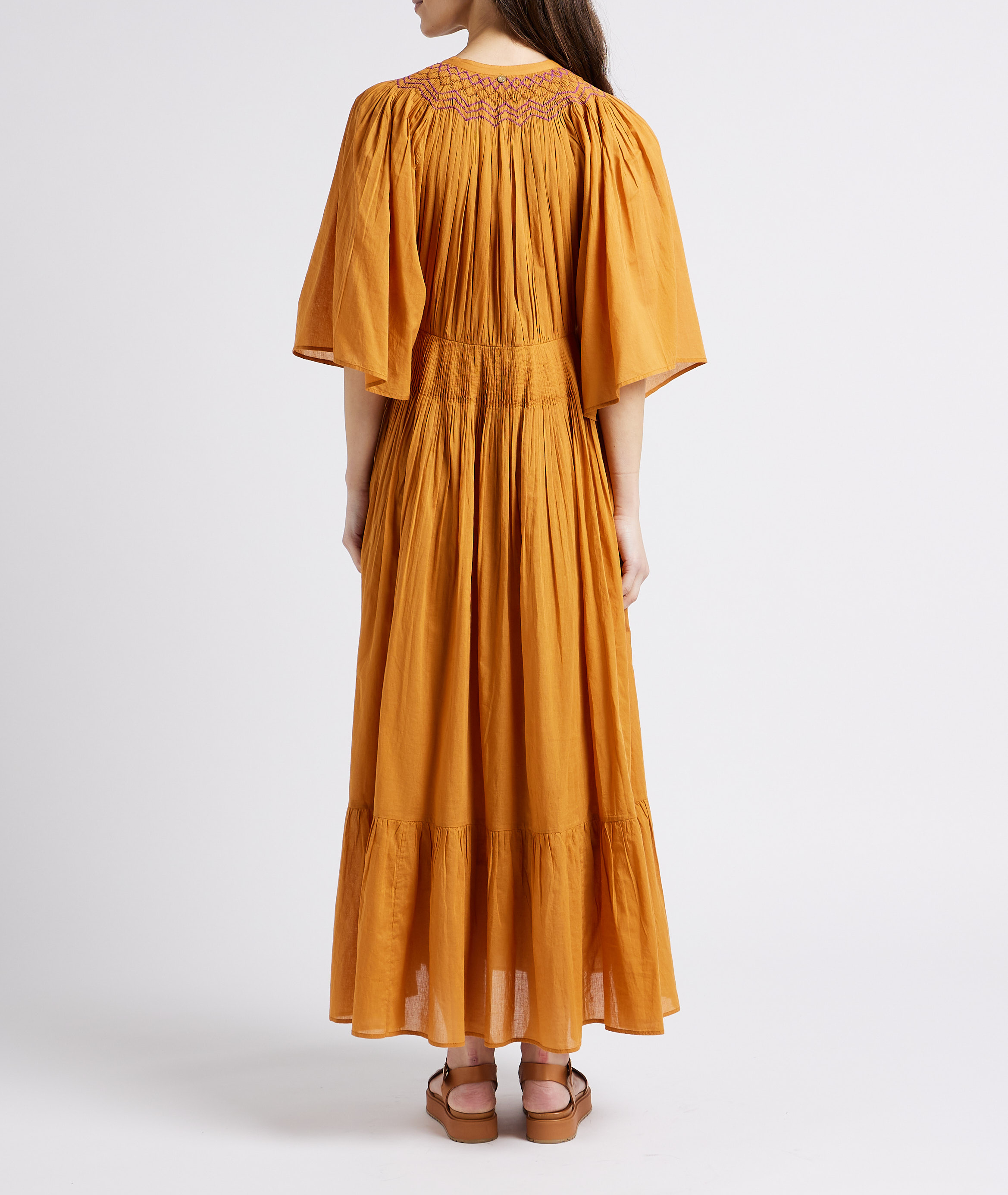 Robe longue ample col V en coton ANTIK BATIK Marron