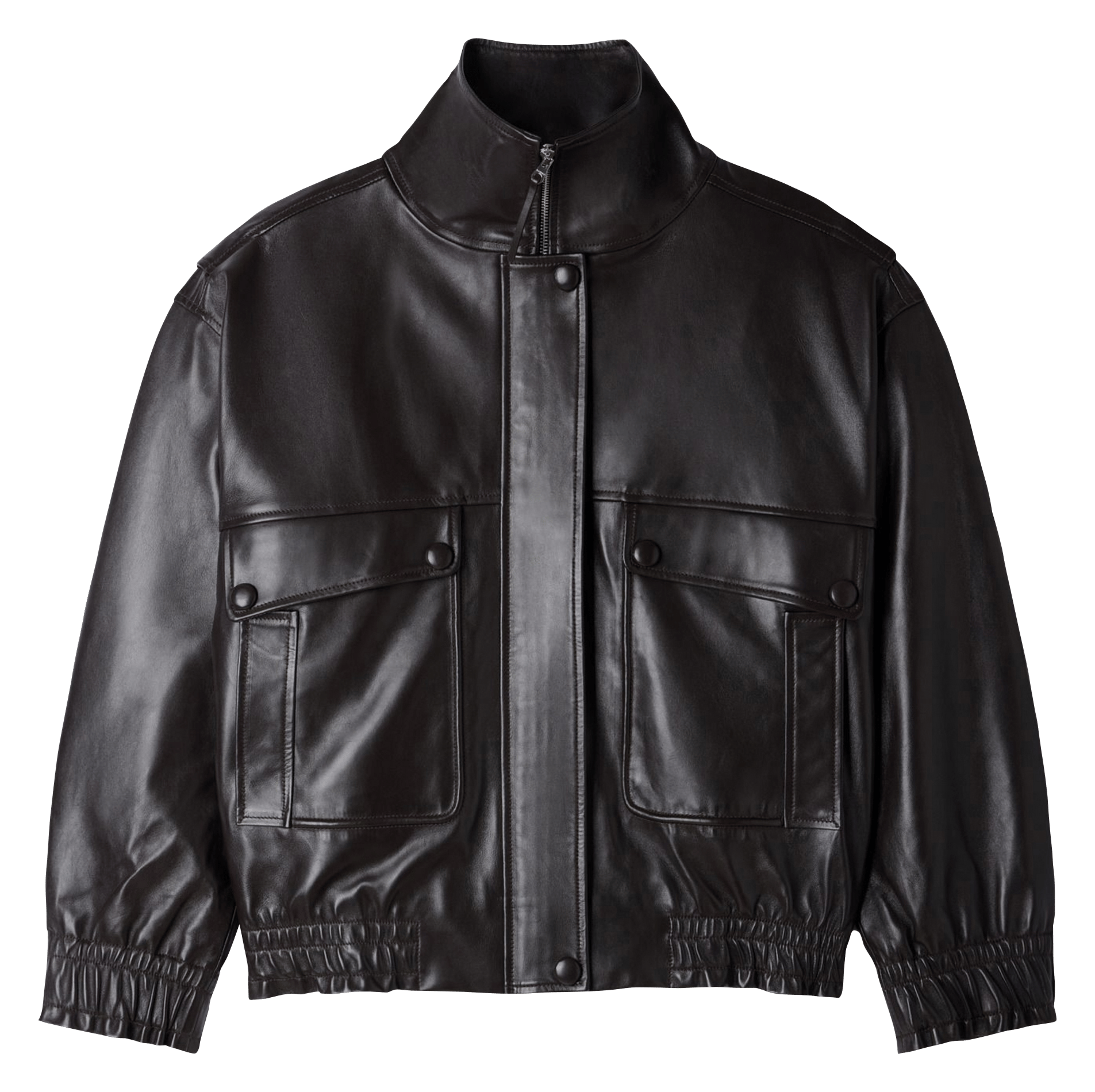 Leather jacket with stand-up collar SANDRO Brown