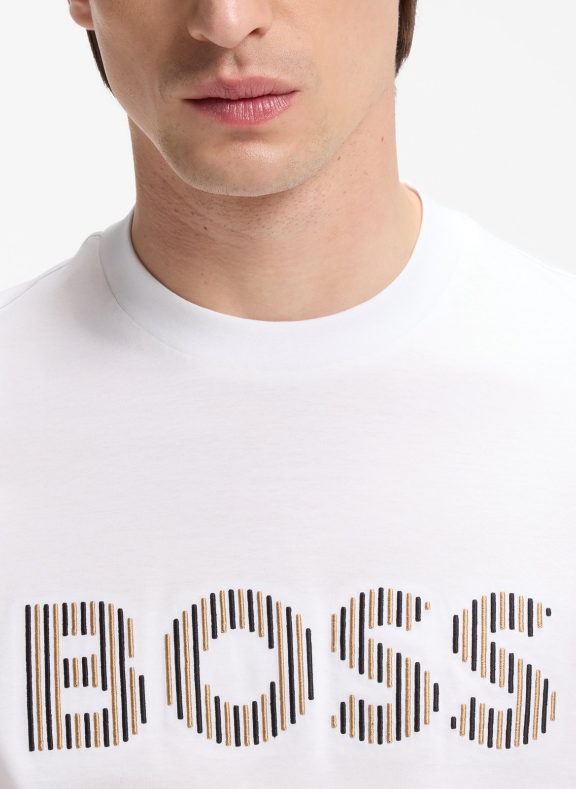 Tee-shirt droit col rond en coton BOSS Beige