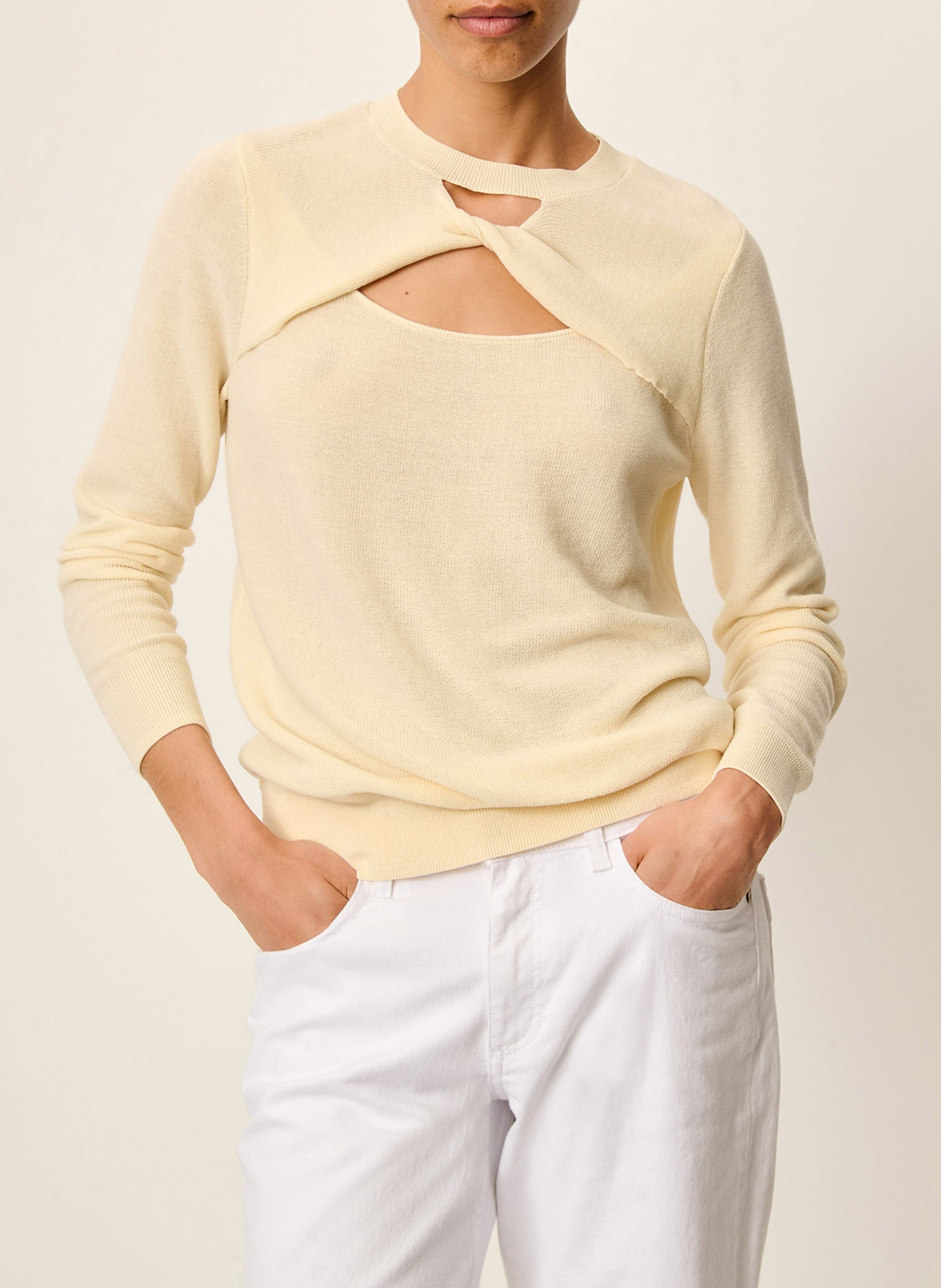 Straight cotton sweater with round neck SESSUN Beige