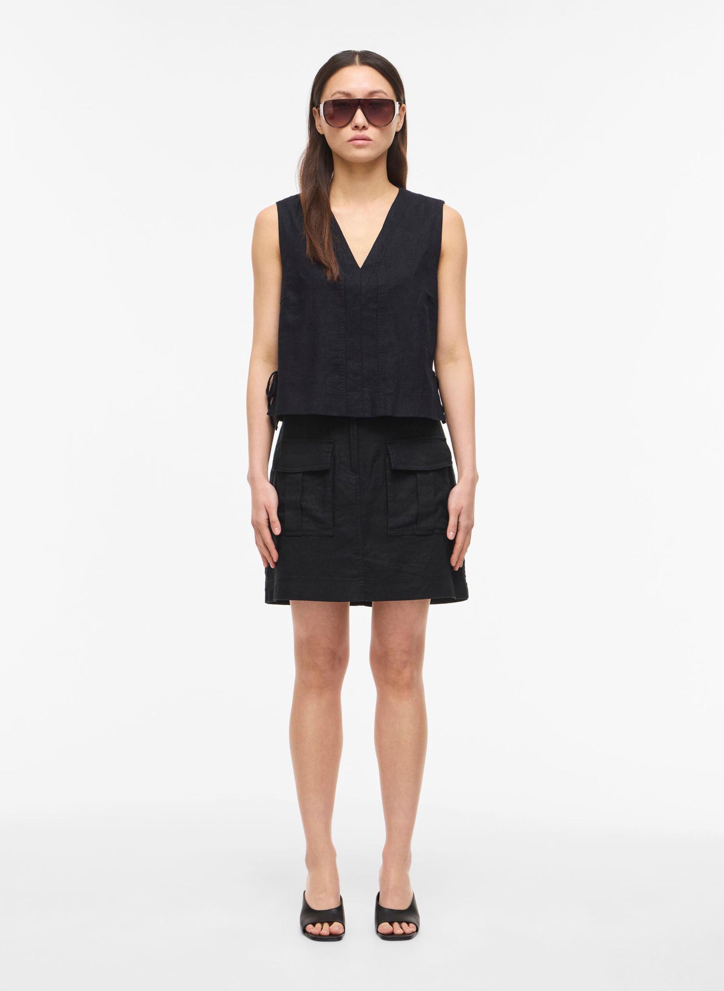 Straight V-neck Linen Blend Top ROUGE EDIT Grey