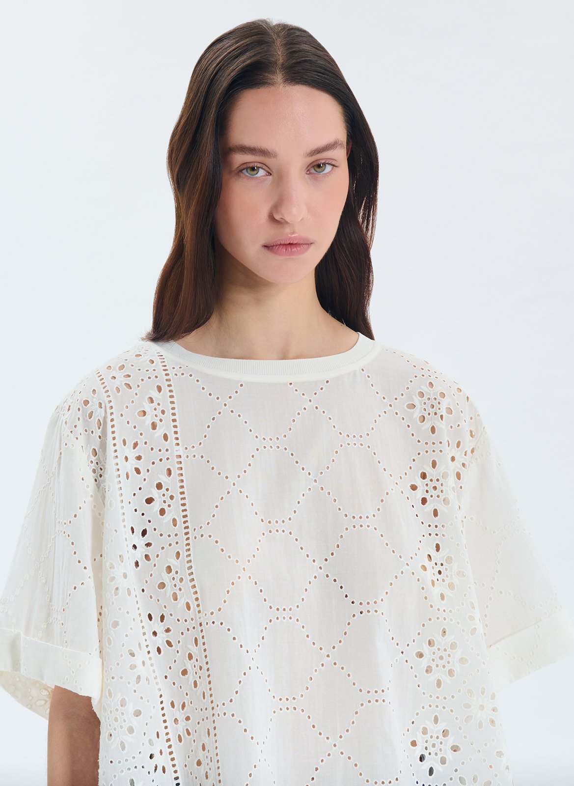 Baumwollbluse mit Spitze ZAPA Weiss