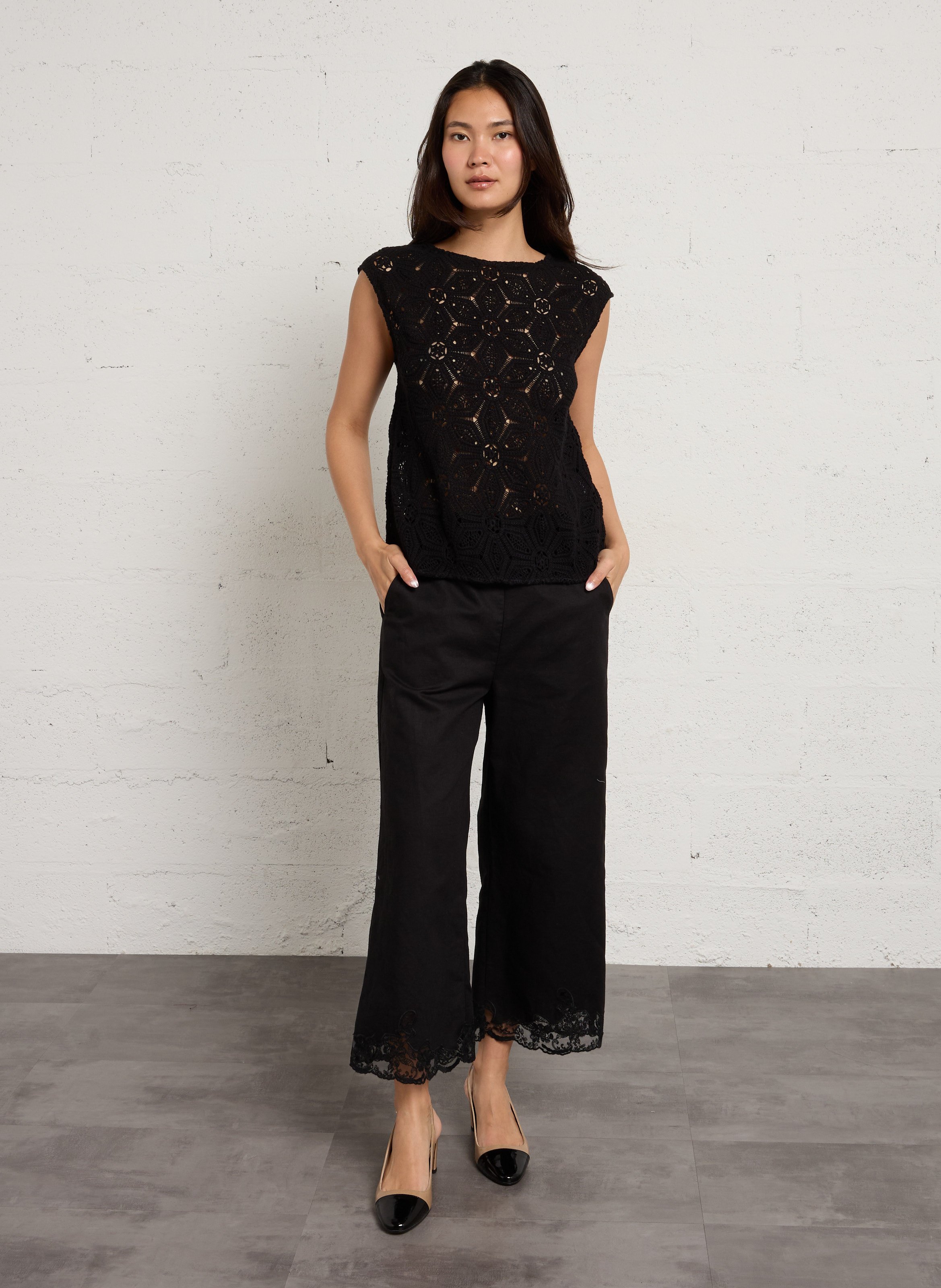 Top col rond en crochet SUD EXPRESS Noir