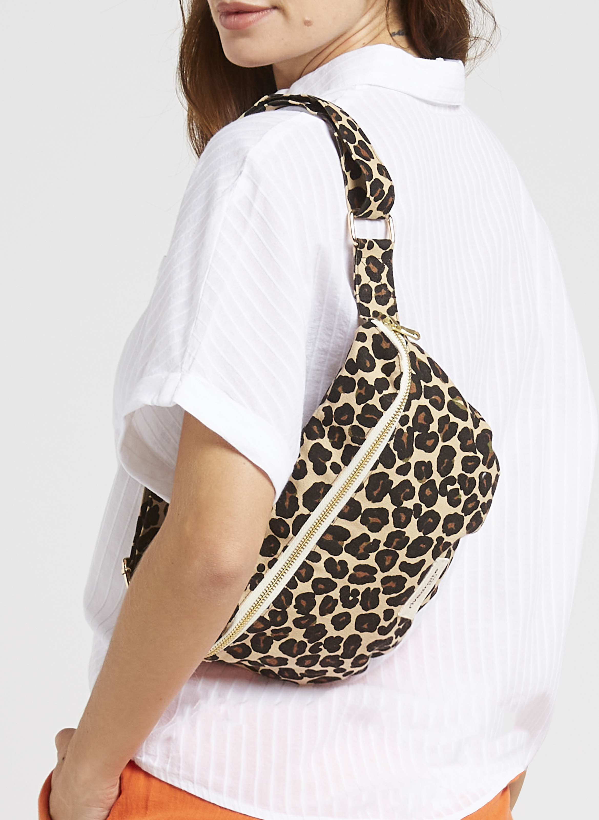 Sac banane en coton recyclé imprimé RIVEDROITE PARIS Beige