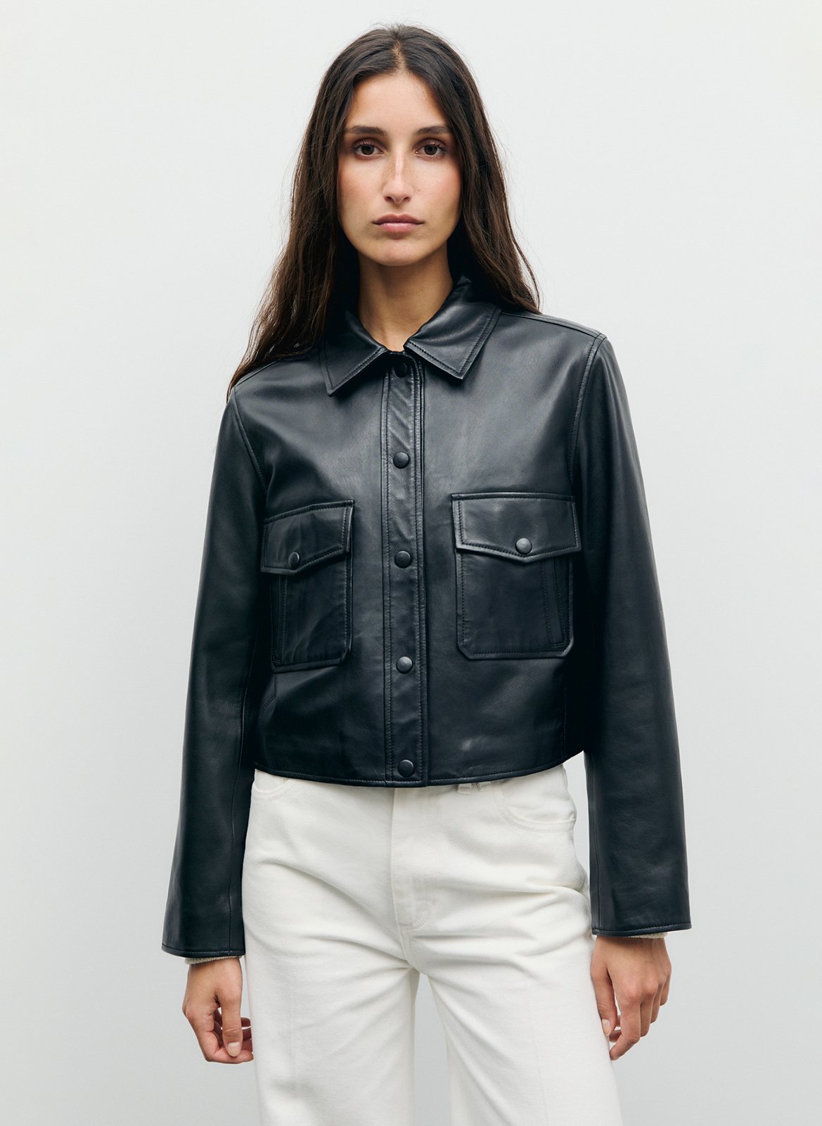 Veste droite col classique en cuir GERARD DAREL Noir