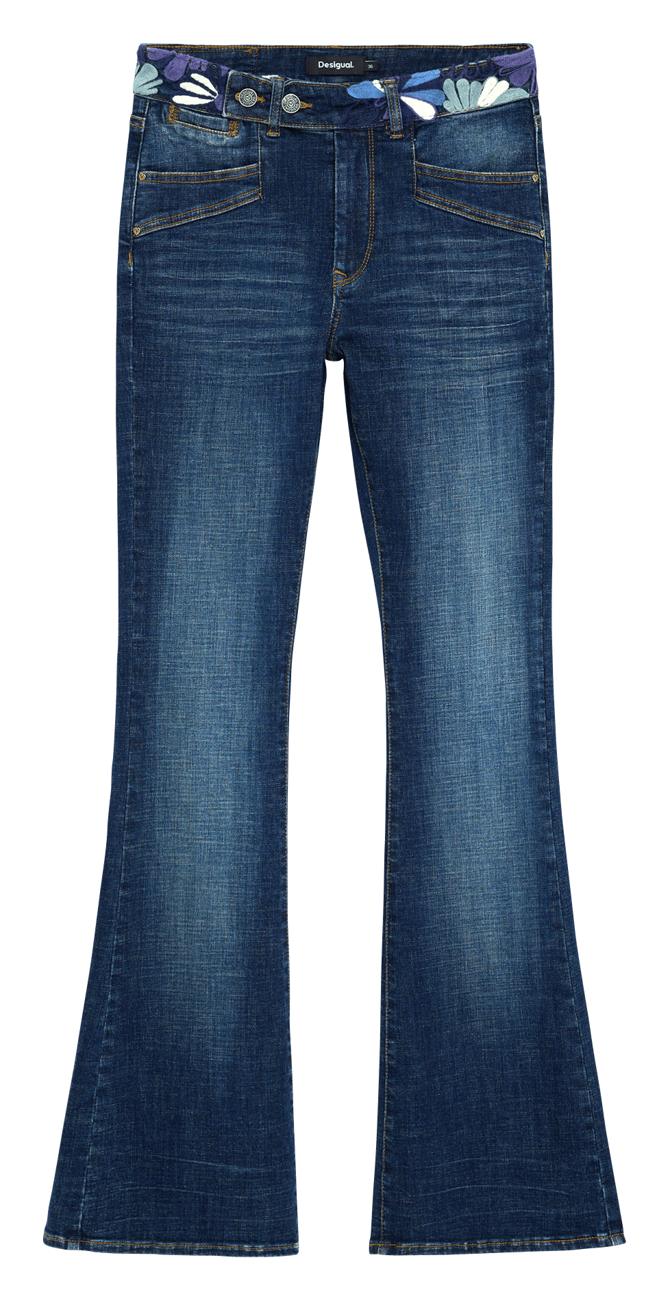 Jean flare à ceinture brodée DESIGUAL Bleu