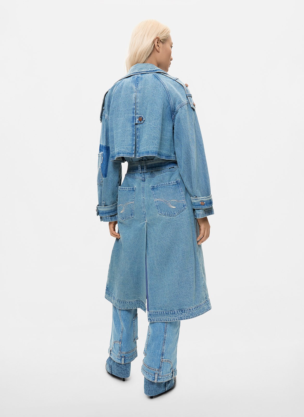 Trench droit col tailleur en coton DESIGUAL Bleu