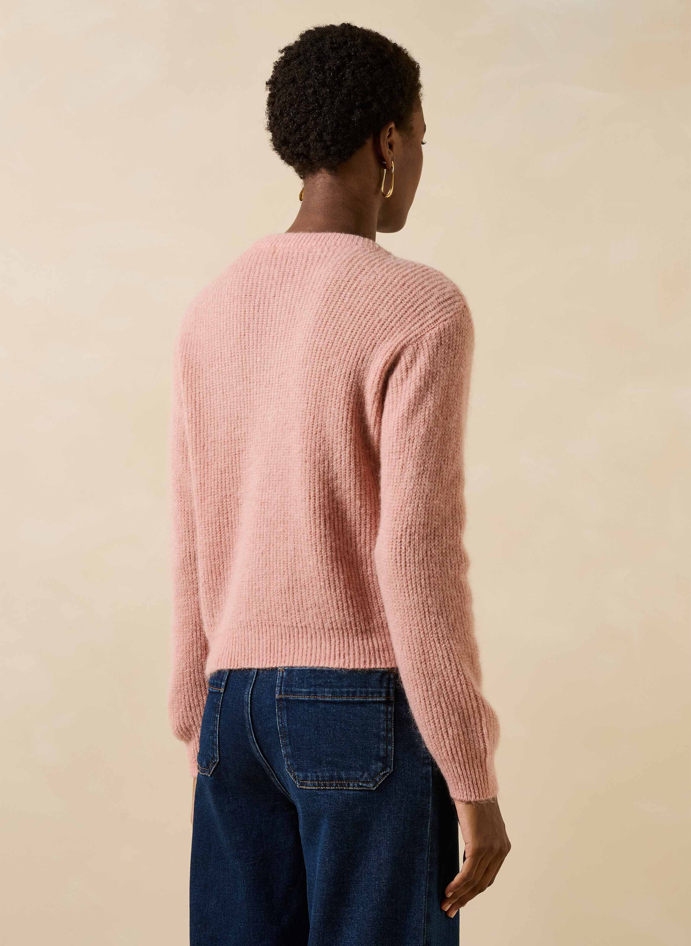 Loose-fit mixed-knit cardigan with round neck LA FEE MARABOUTEE Pink