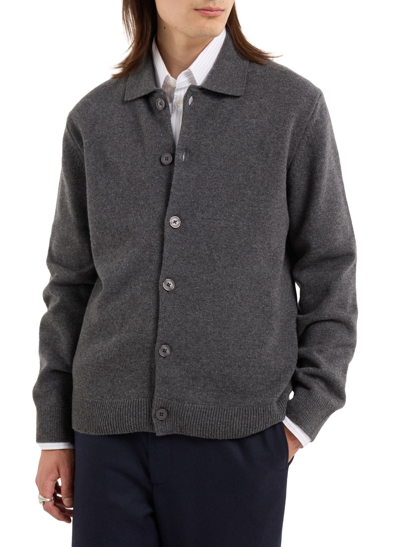 Wool polo collar cardigan SAISON 1865 Grey