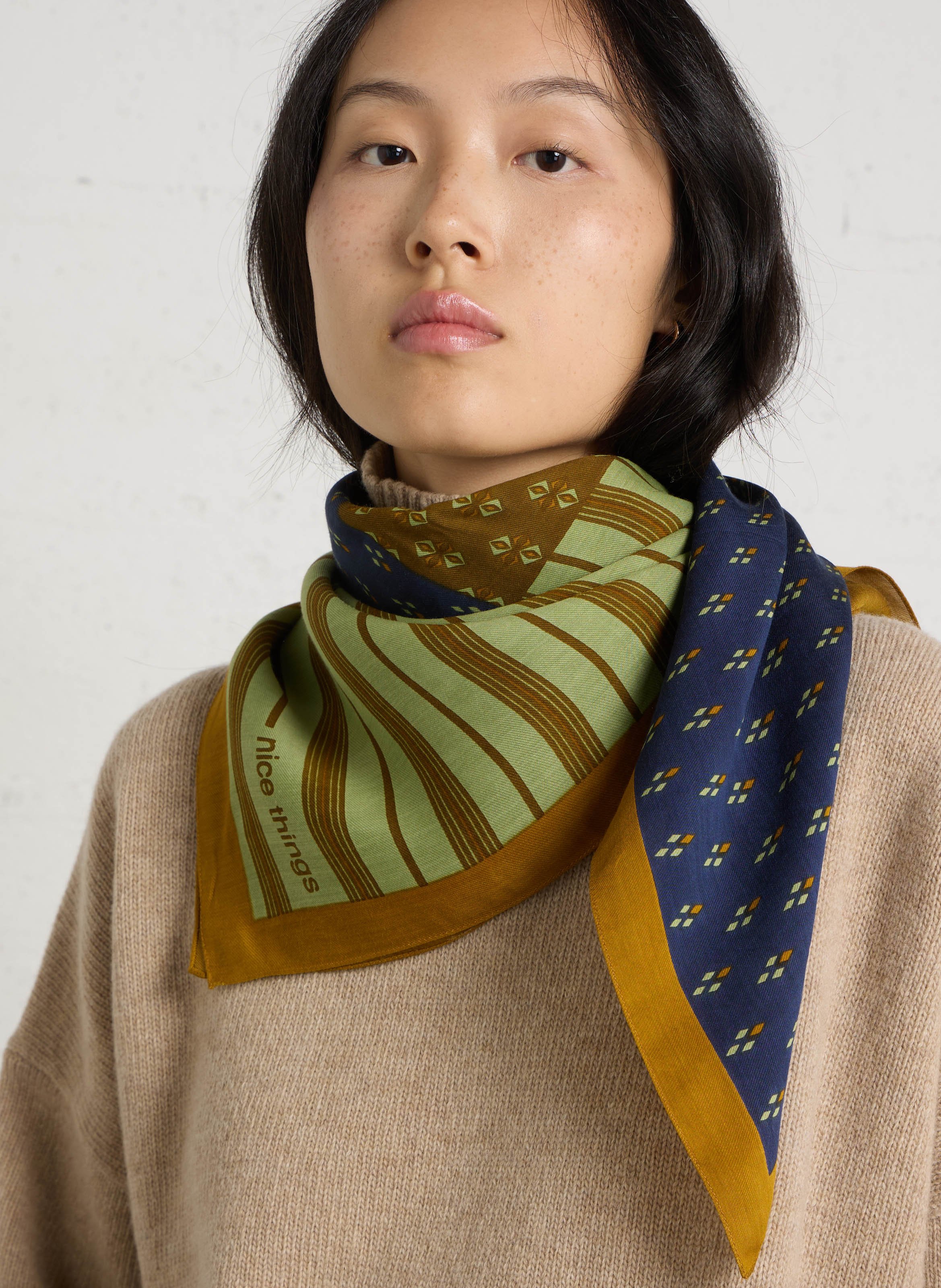 Printed scarf NICE THINGS Khaki