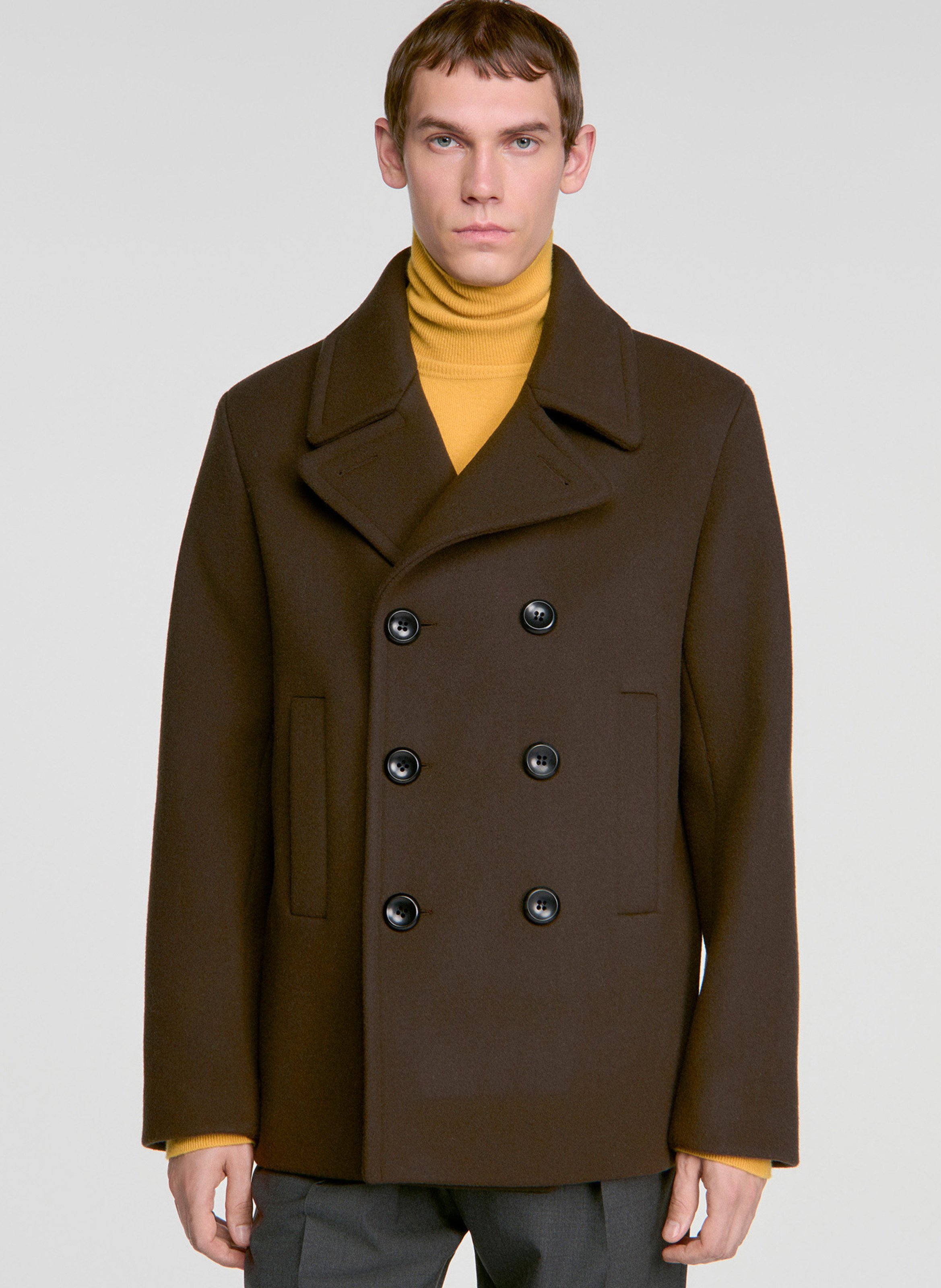 Manteau col tailleur en laine mélangée SANDRO Marron