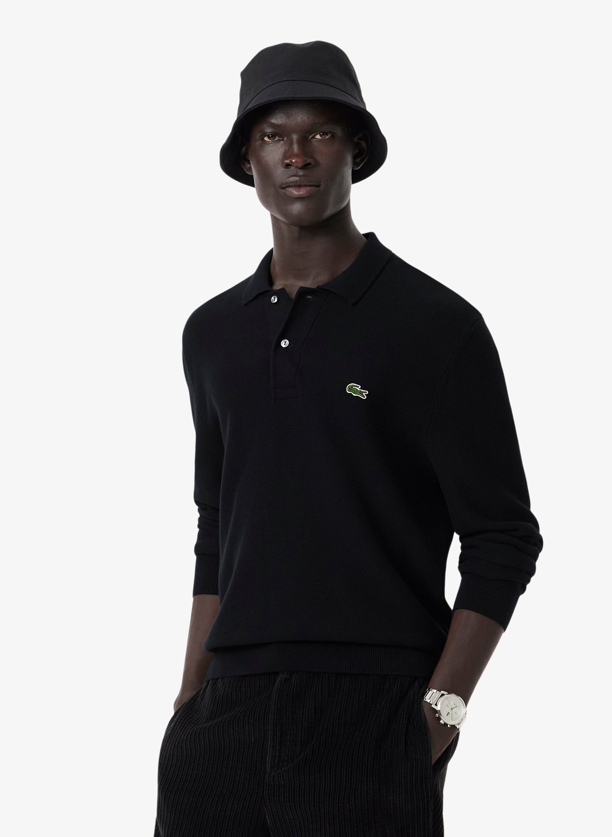 Straight fit long-sleeved cotton polo LACOSTE