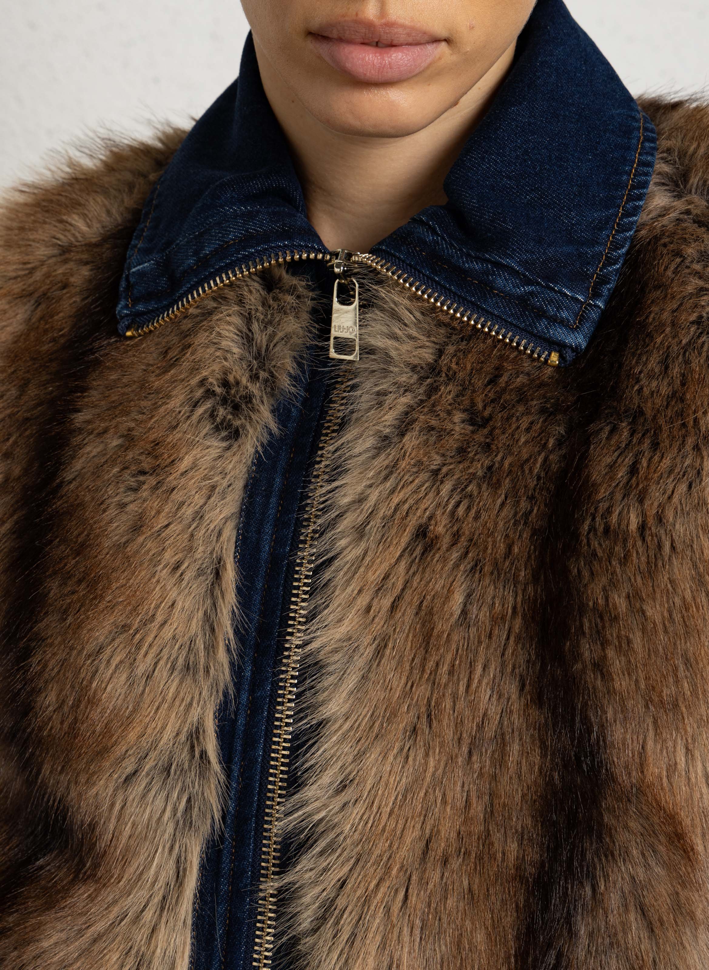 Straight faux fur jacket LIU JO Brown
