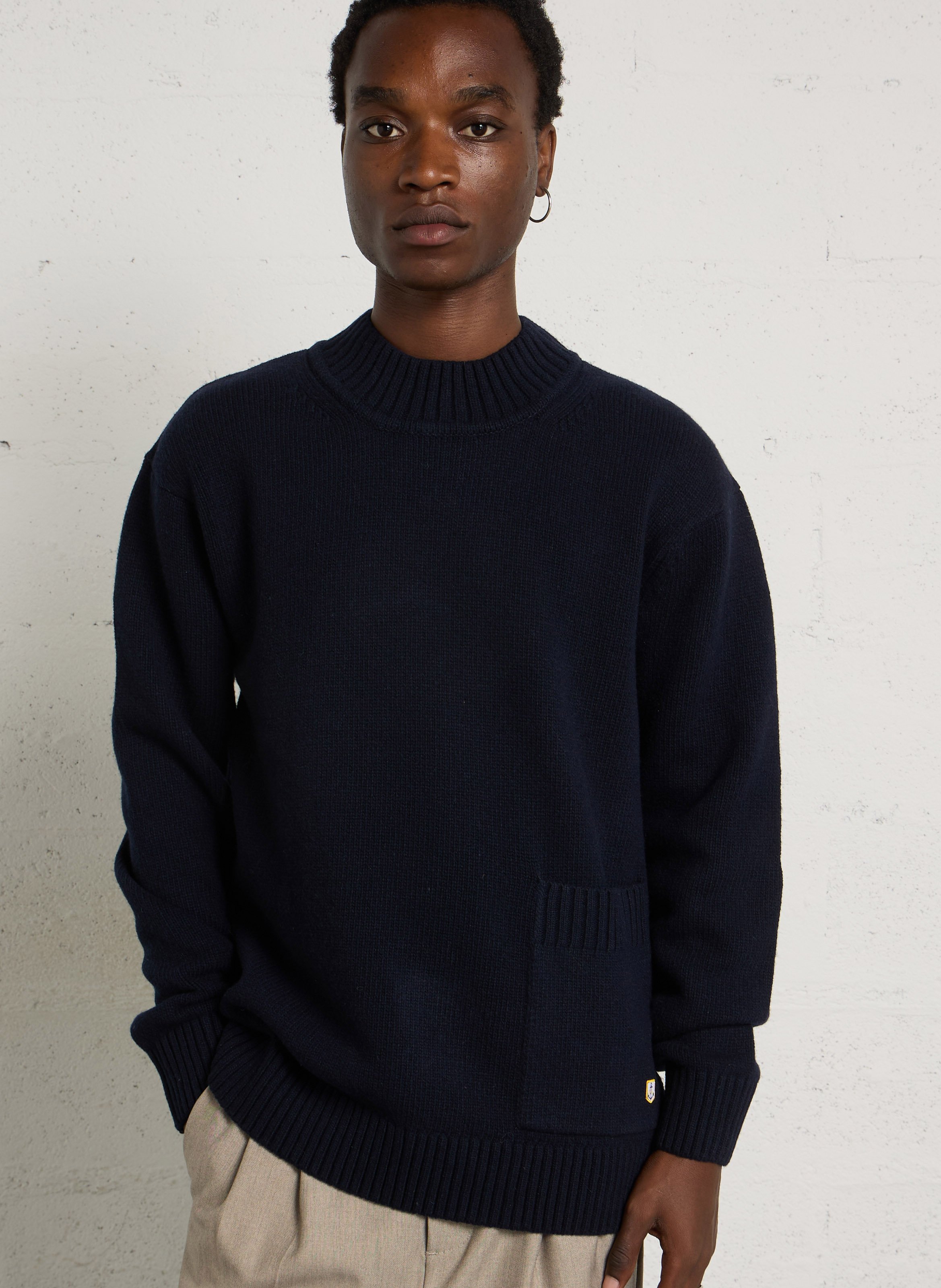 Pull uni en maille de laine mélangé ARMOR LUX Bleu
