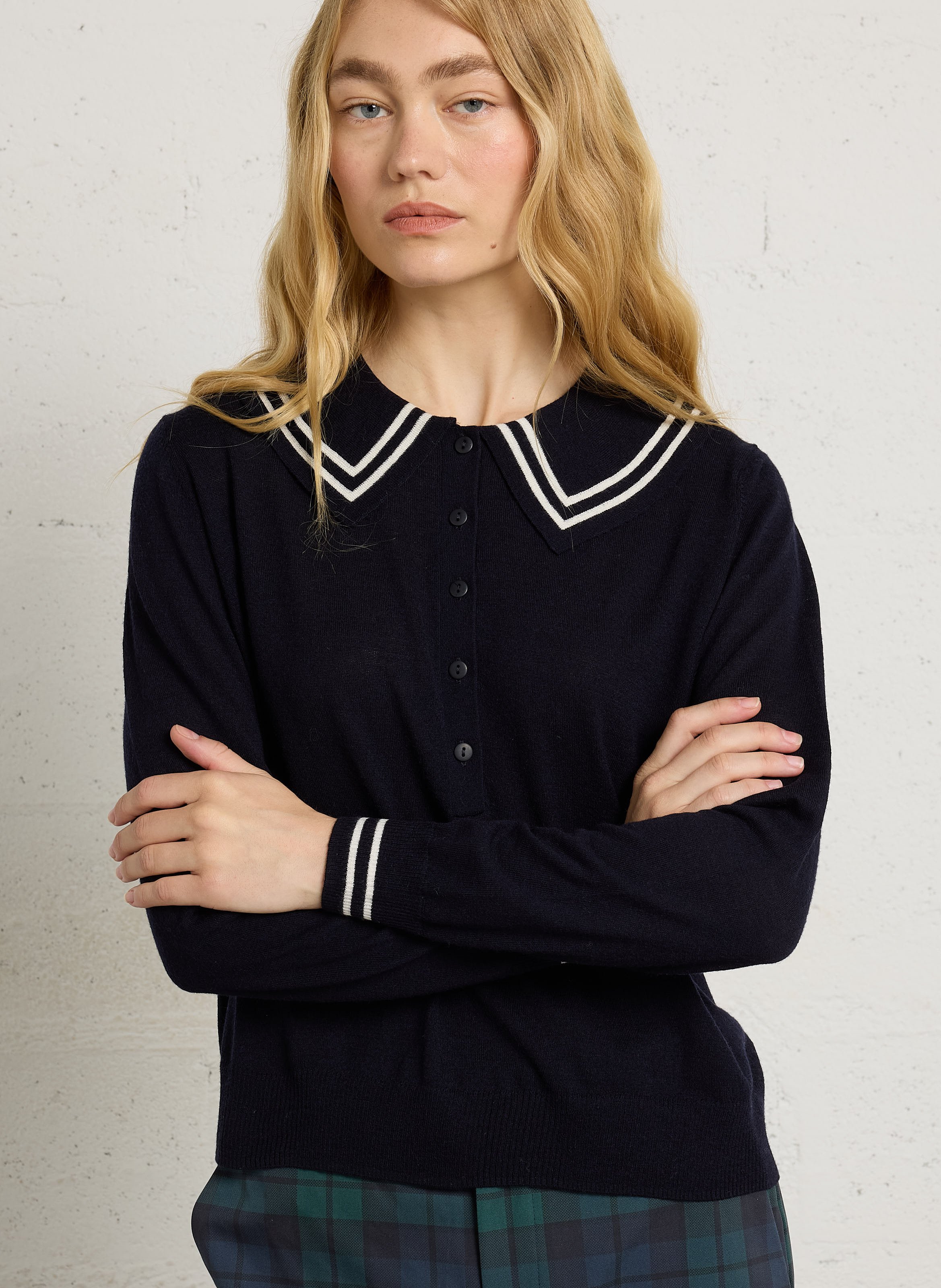 Wool sweater with Peter Pan collar THE TINY BIG SISTER Blue