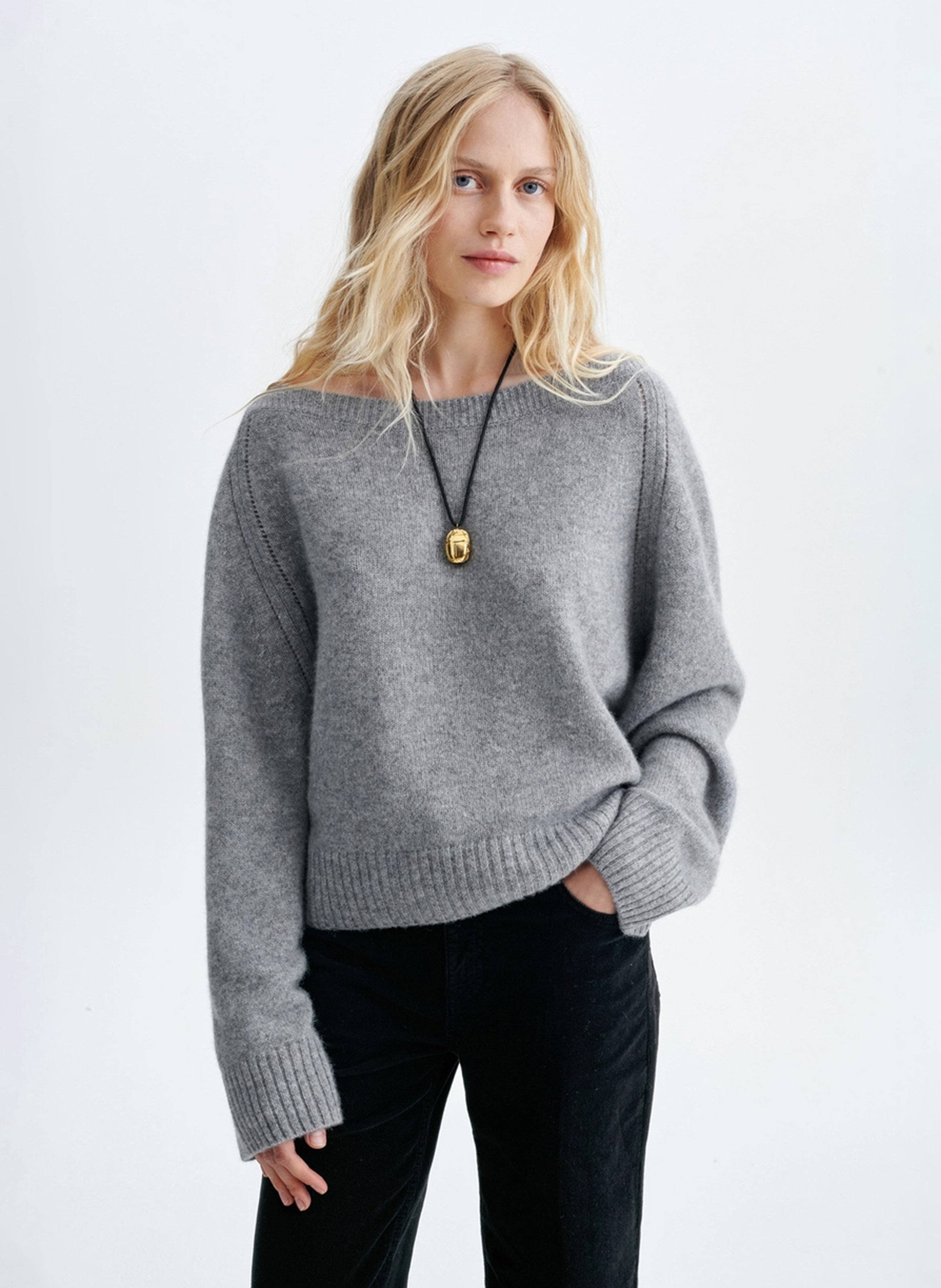Weiter Kaschmirpullover mit U-Boot-Kragen VANESSA BRUNO Grau