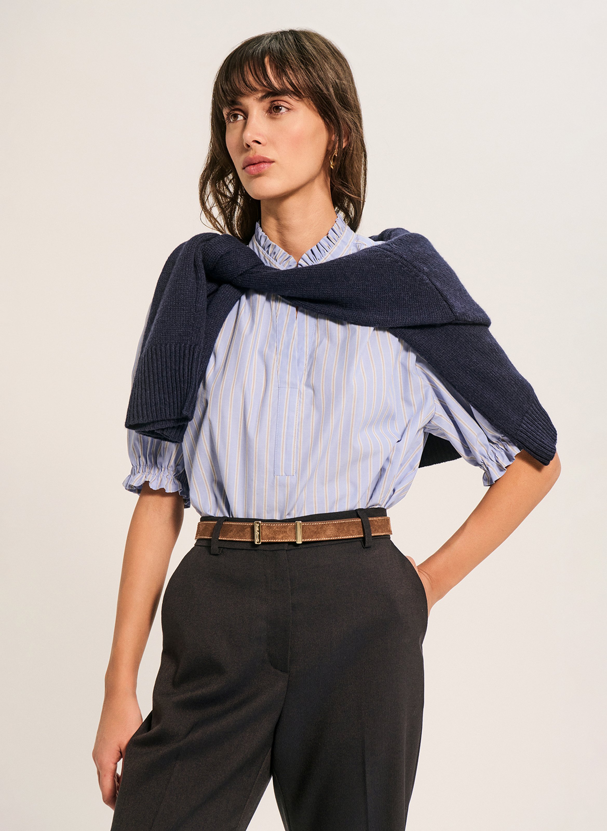 Blouse col tunisien rayée PABLO Bleu