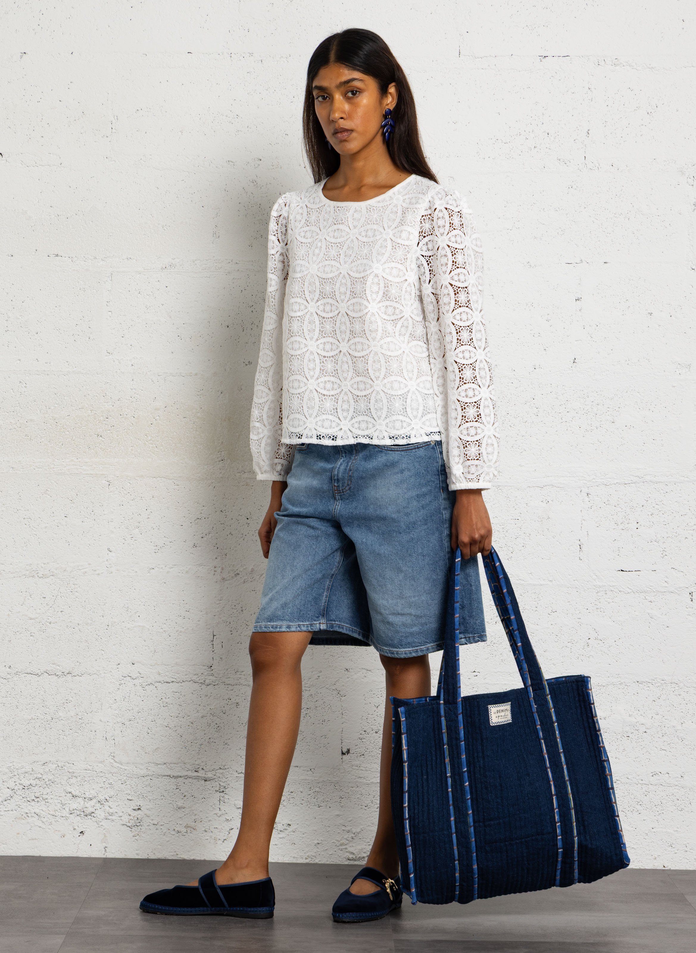 Quilted cotton tote bag APACHES COLLECTIONS Blue