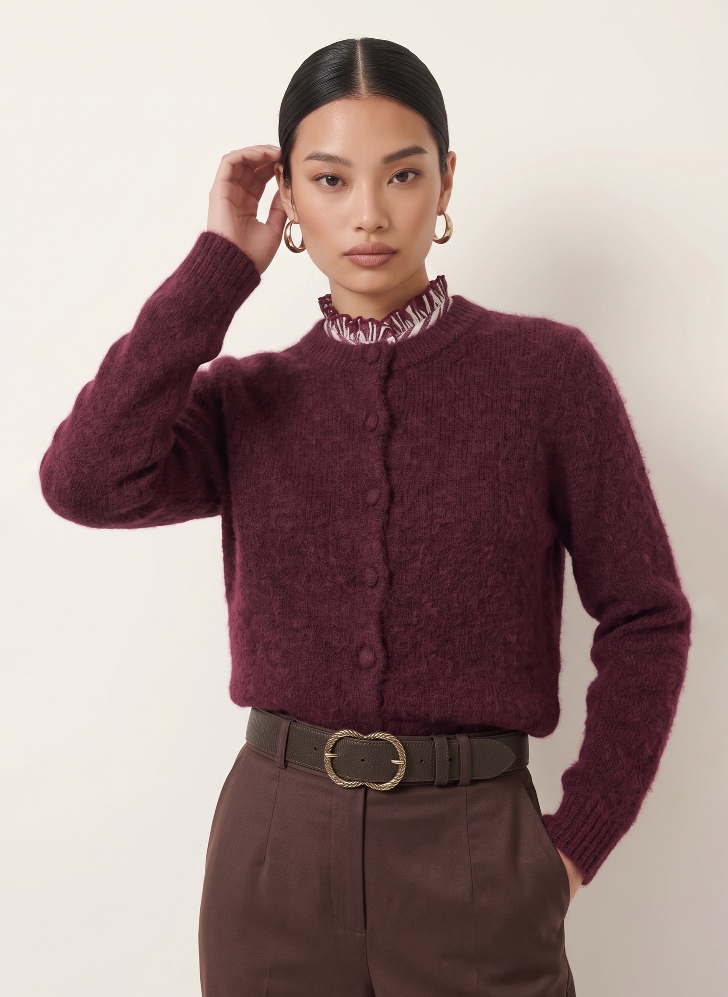 Gerade geschnittene Strickjacke mit Rundhalskragen KOOKAI