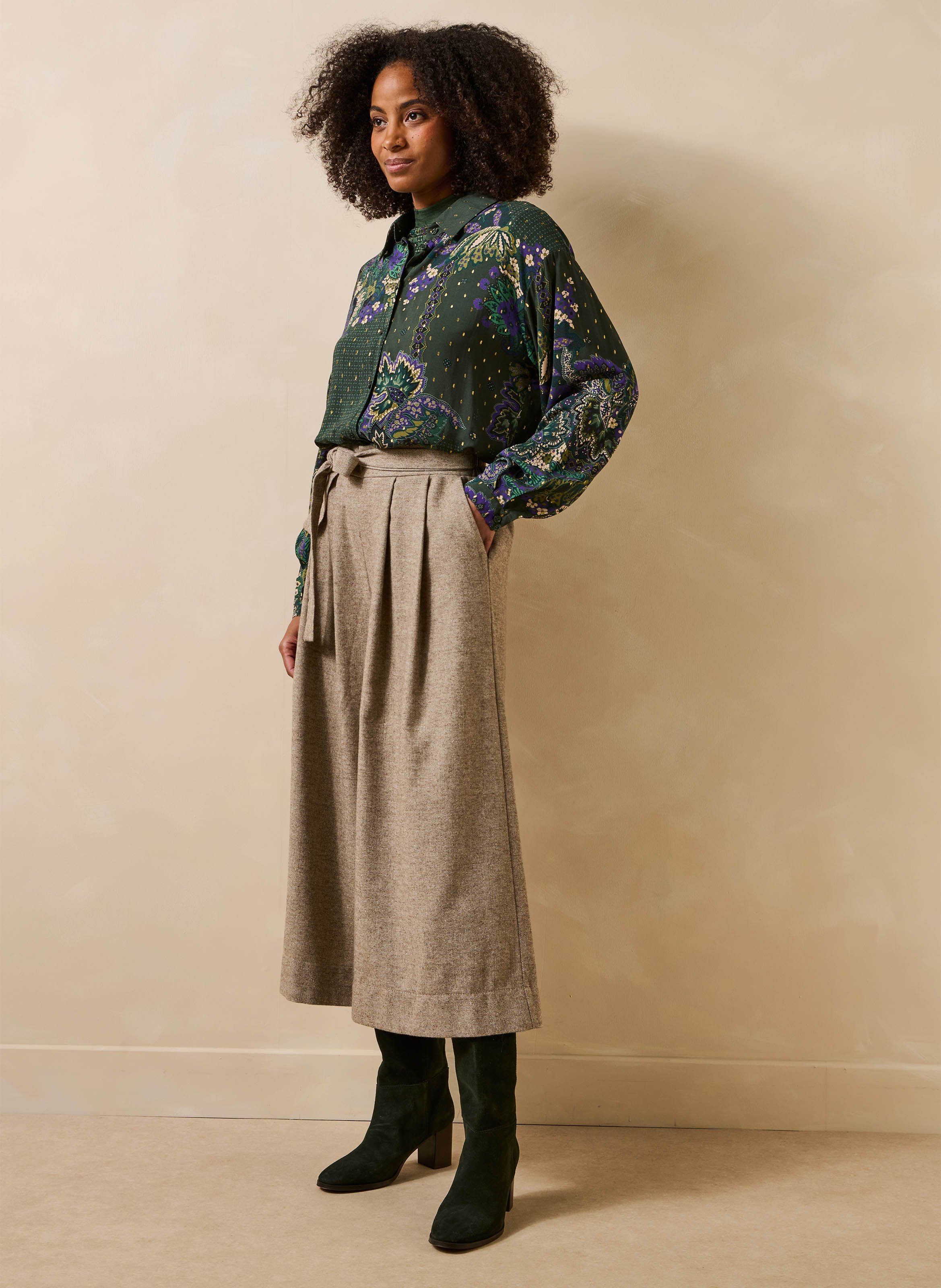 Tweed culotte trousers LA FEE MARABOUTEE Beige