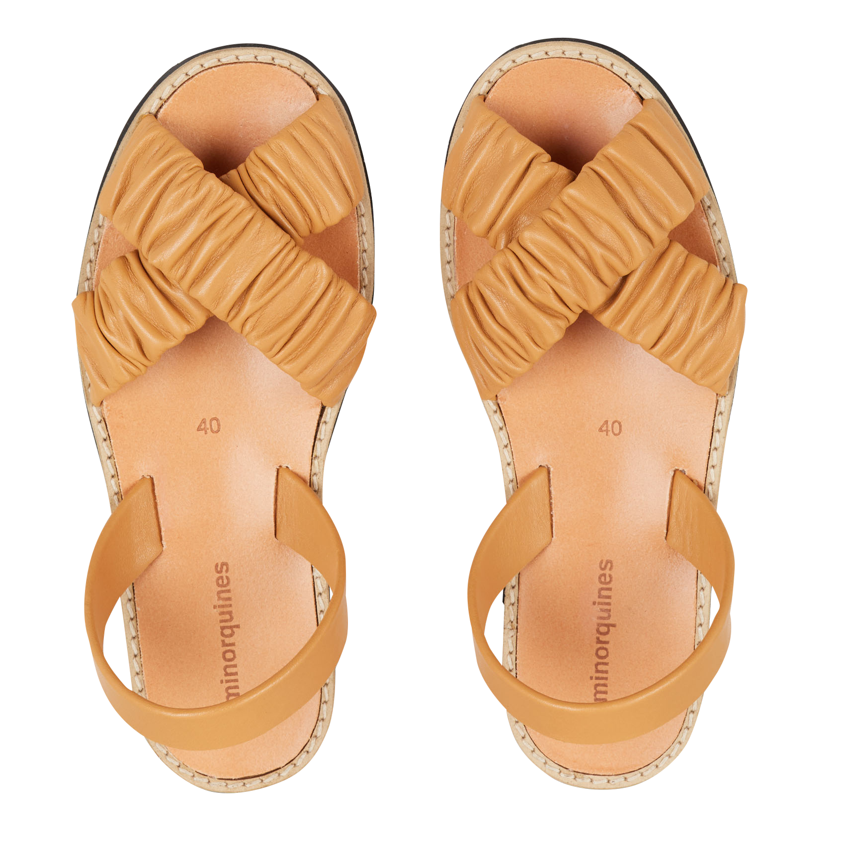 Sandales à brides froncées en cuir lisse  MINORQUINES Marron