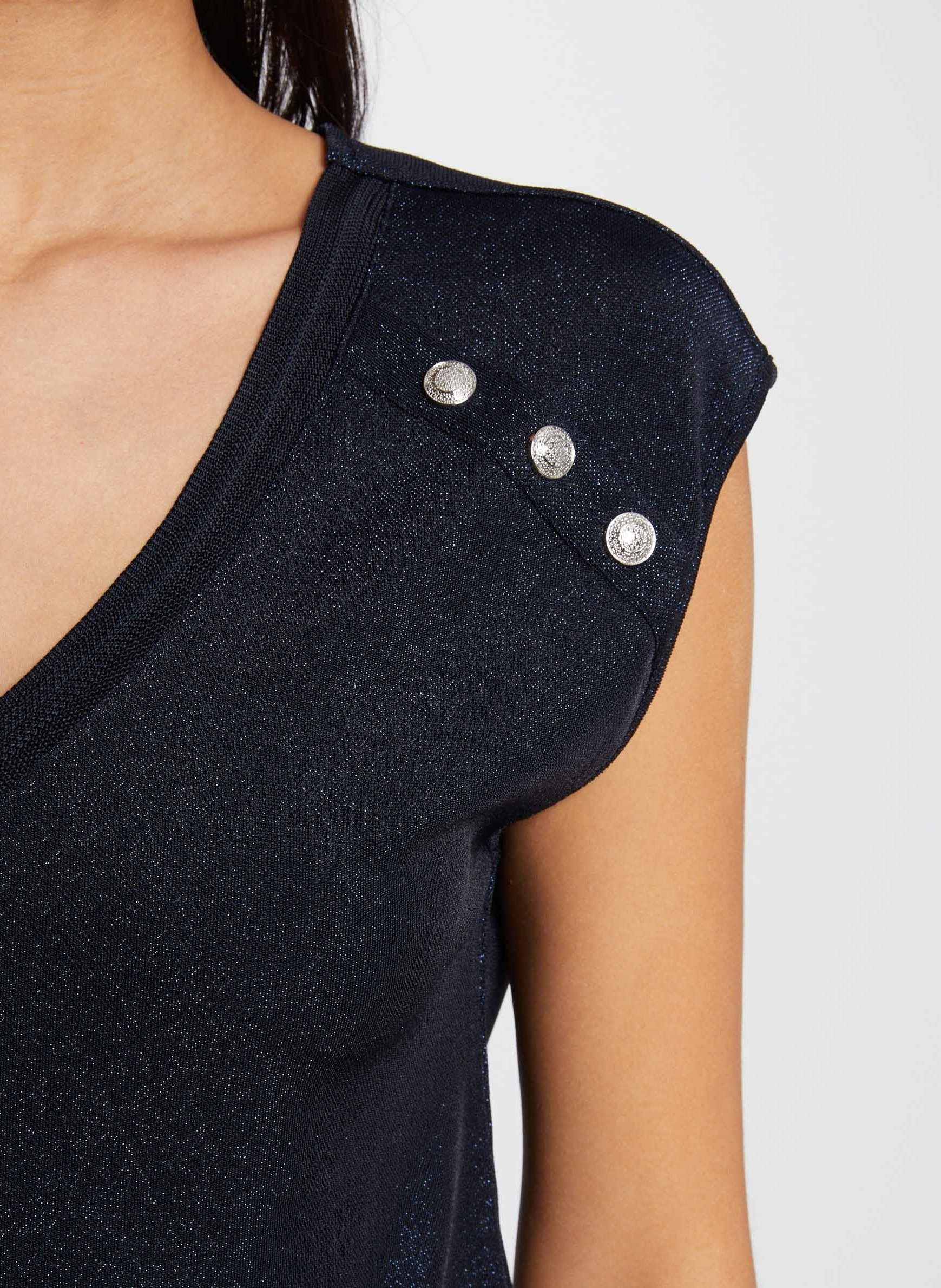 Tee-shirt col V métallisé MORGAN Bleu