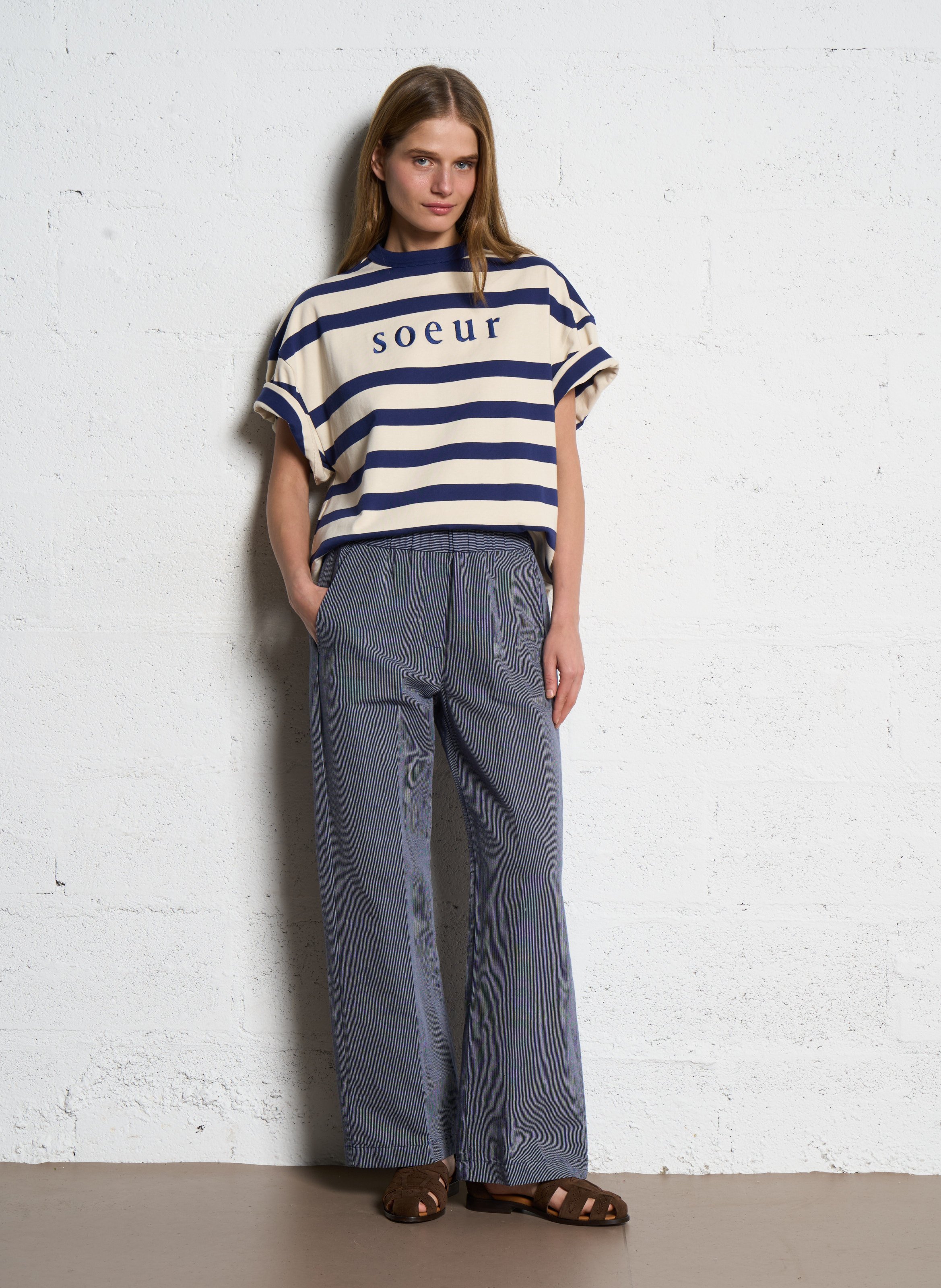 Wide-leg linen-blend pants DIEGA Blue