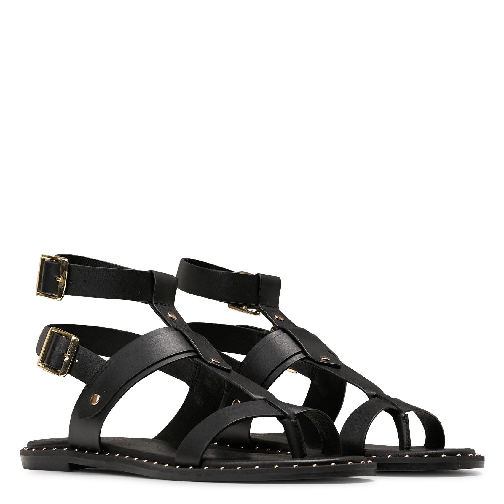 Sandales plates en cuir LA FEE MARABOUTEE Noir