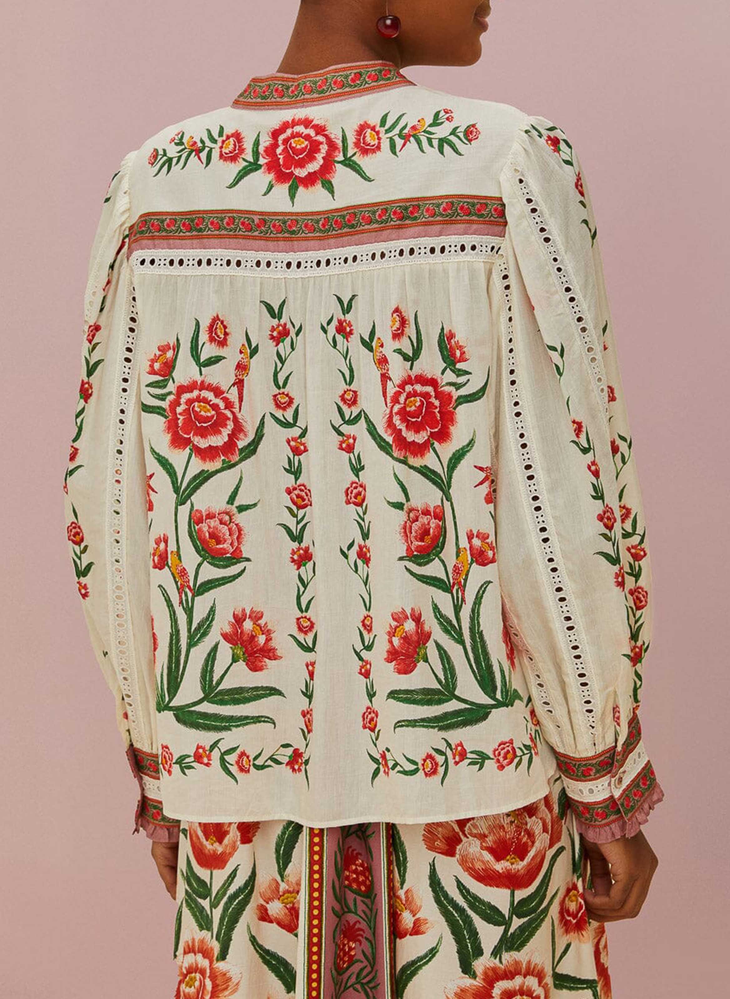 Round-neck cotton-blend blouse FARM RIO Beige