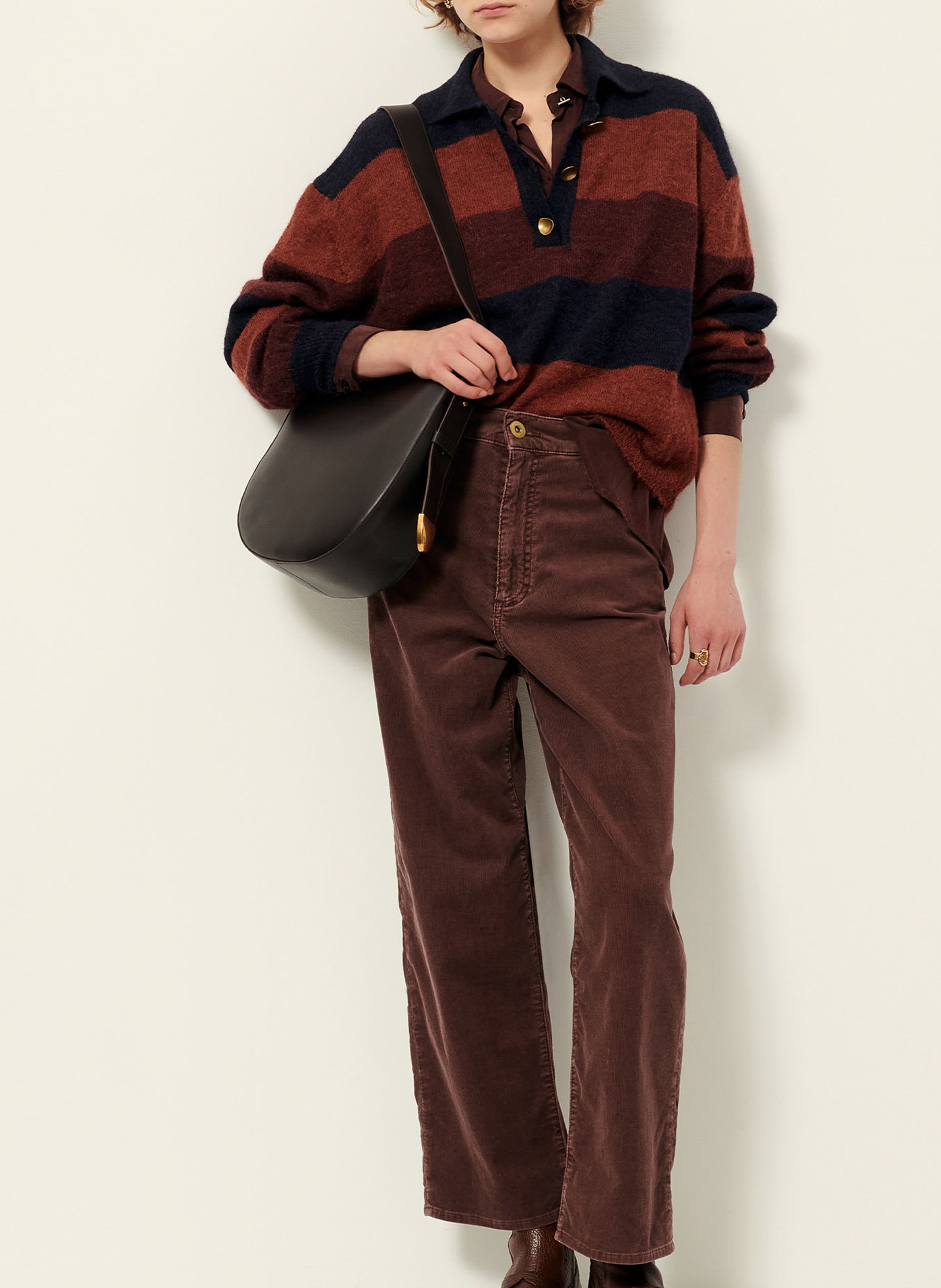 Pantalon droit taille haute en coton bio mélangé SESSUN Marron