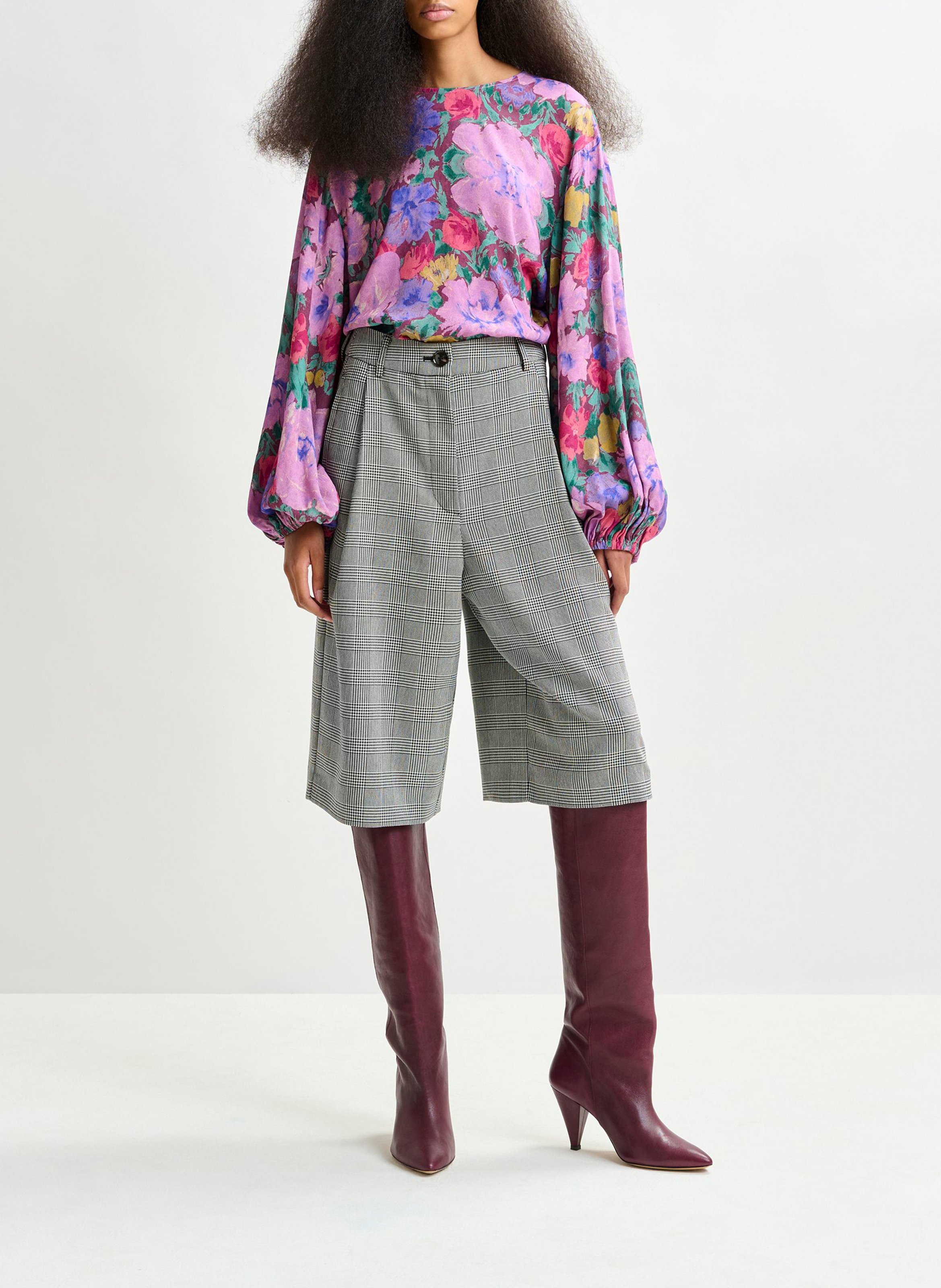 Bermuda taille haute à carreaux ESSENTIEL ANTWERP Gris