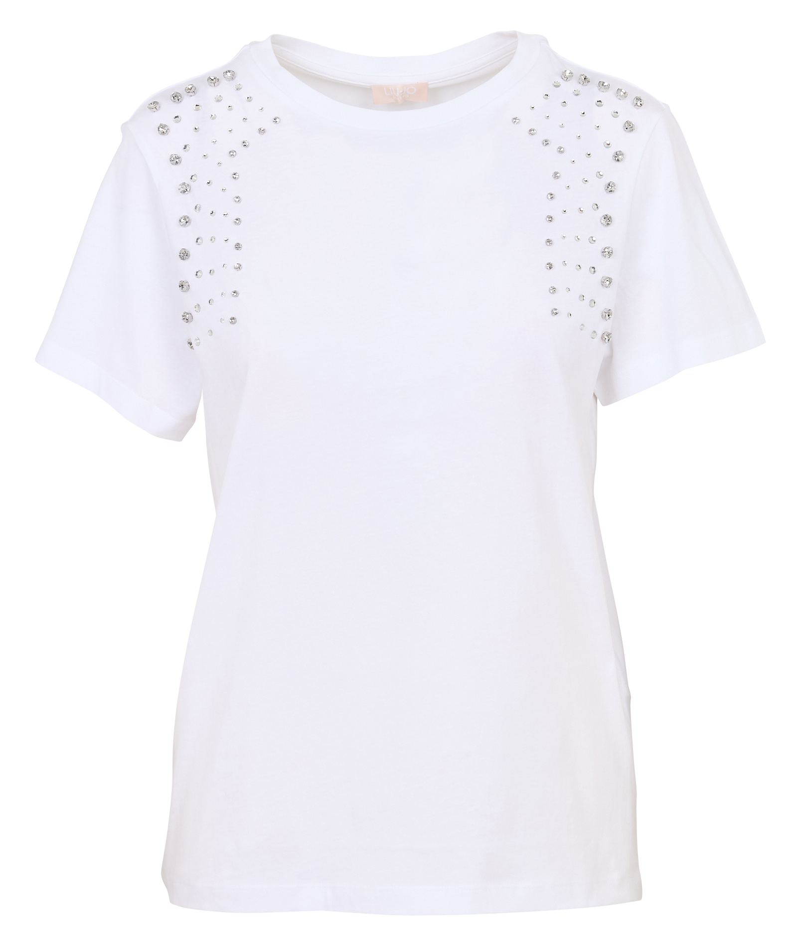Plain cotton T-shirt with rhinestones LIU JO White
