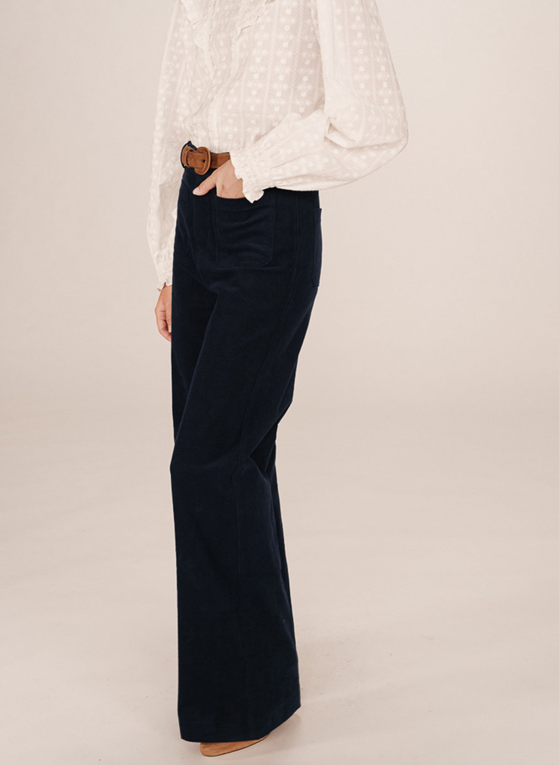 Pantalon droit en coton GRACE ET MILA Bleu