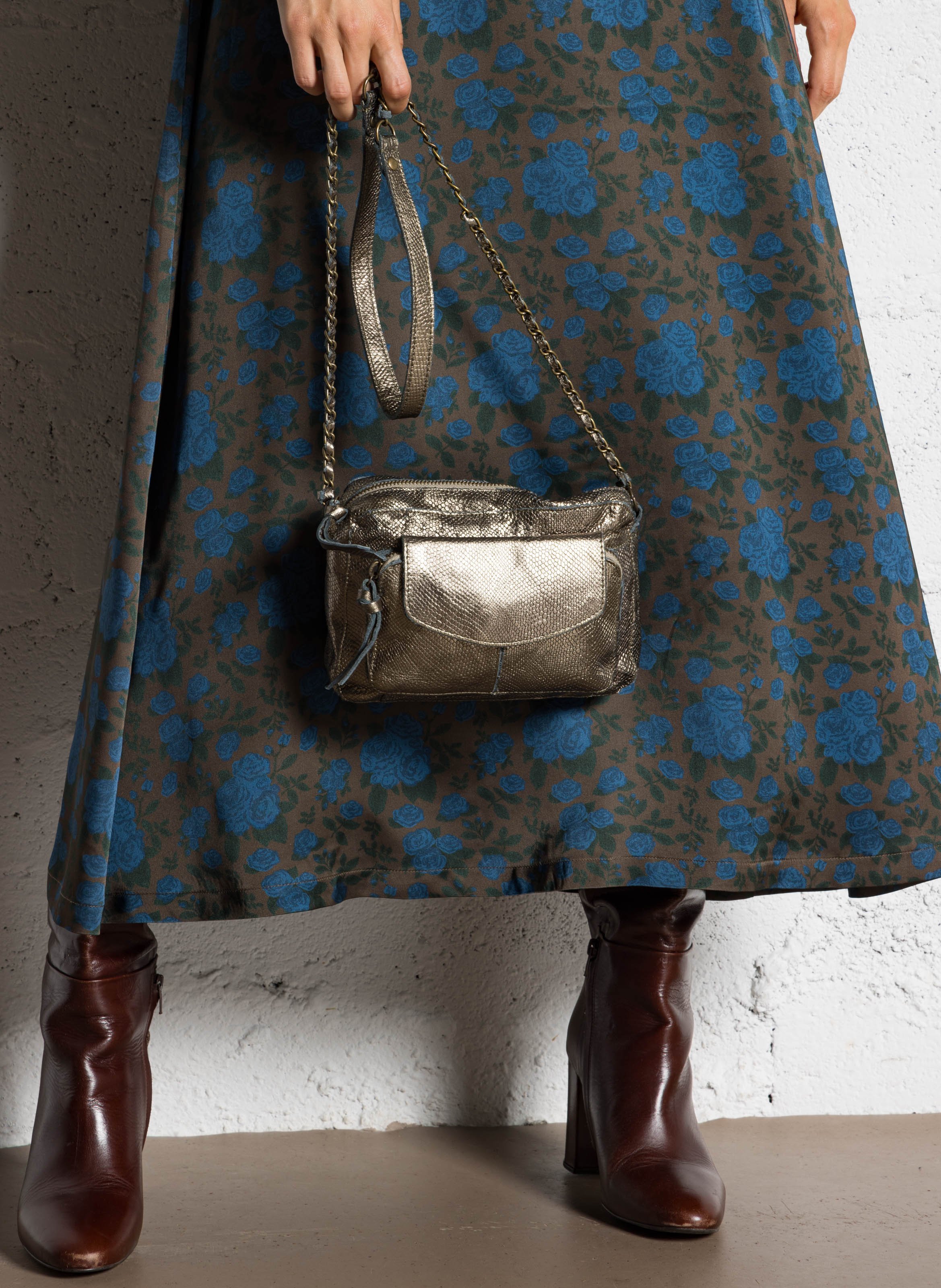 Leather shoulder bag PIECES Grey