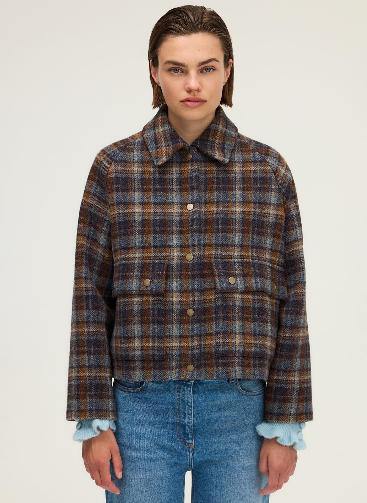 Oversized wool checkered jacket PABLO Blue